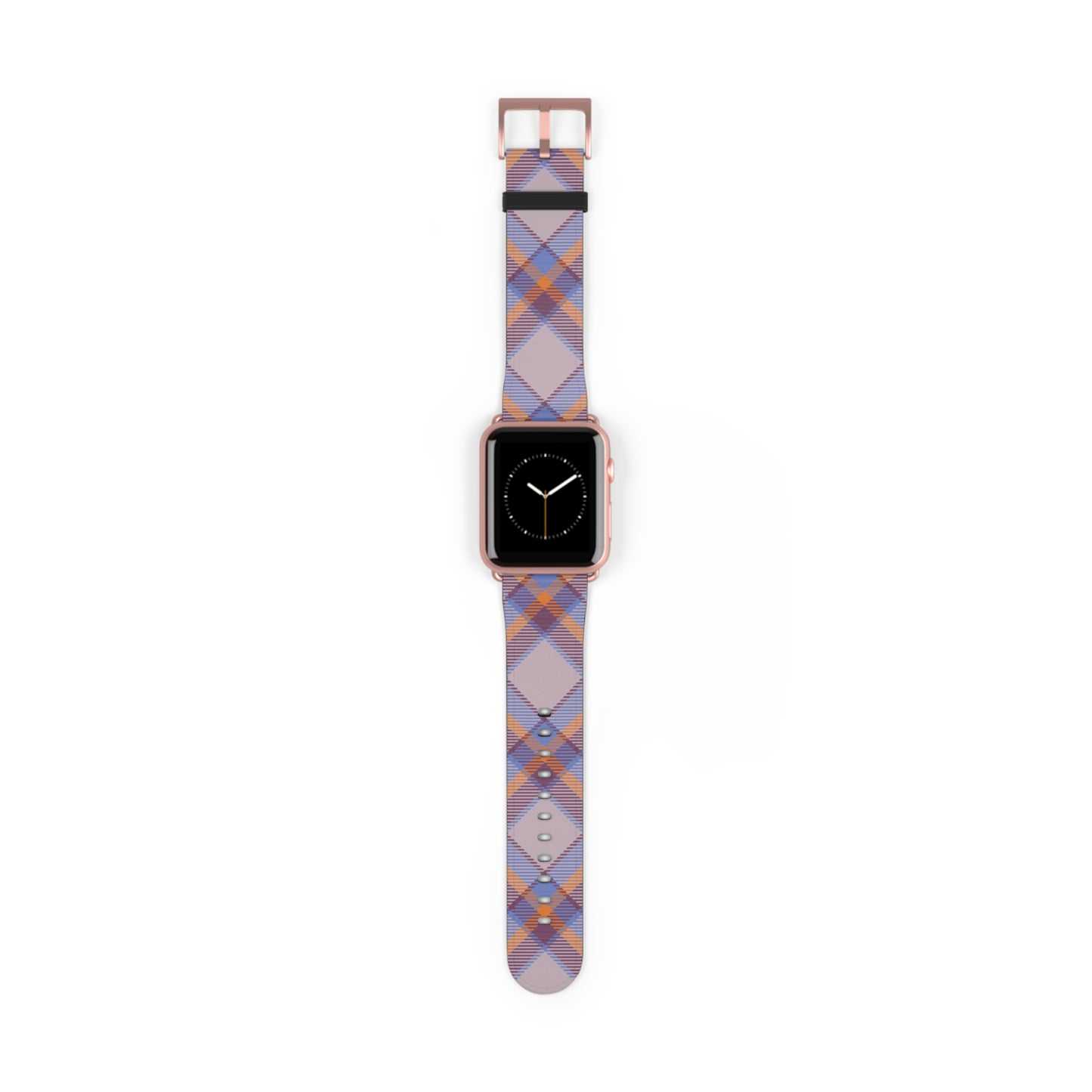 Tartan plaid watch band in orange and green for Apple Watch, stylish gift idea, faux-leather strap with stainless steel buckle