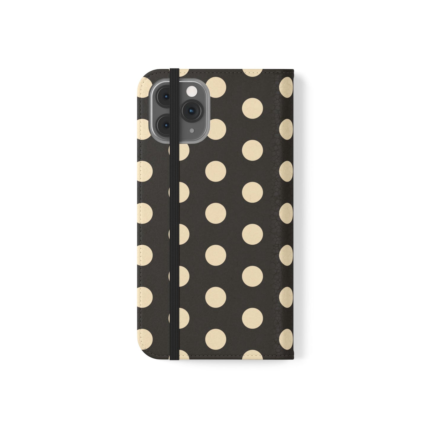 Polka Dot Flip Phone Case – Retro Black & Cream Wallet Cover
