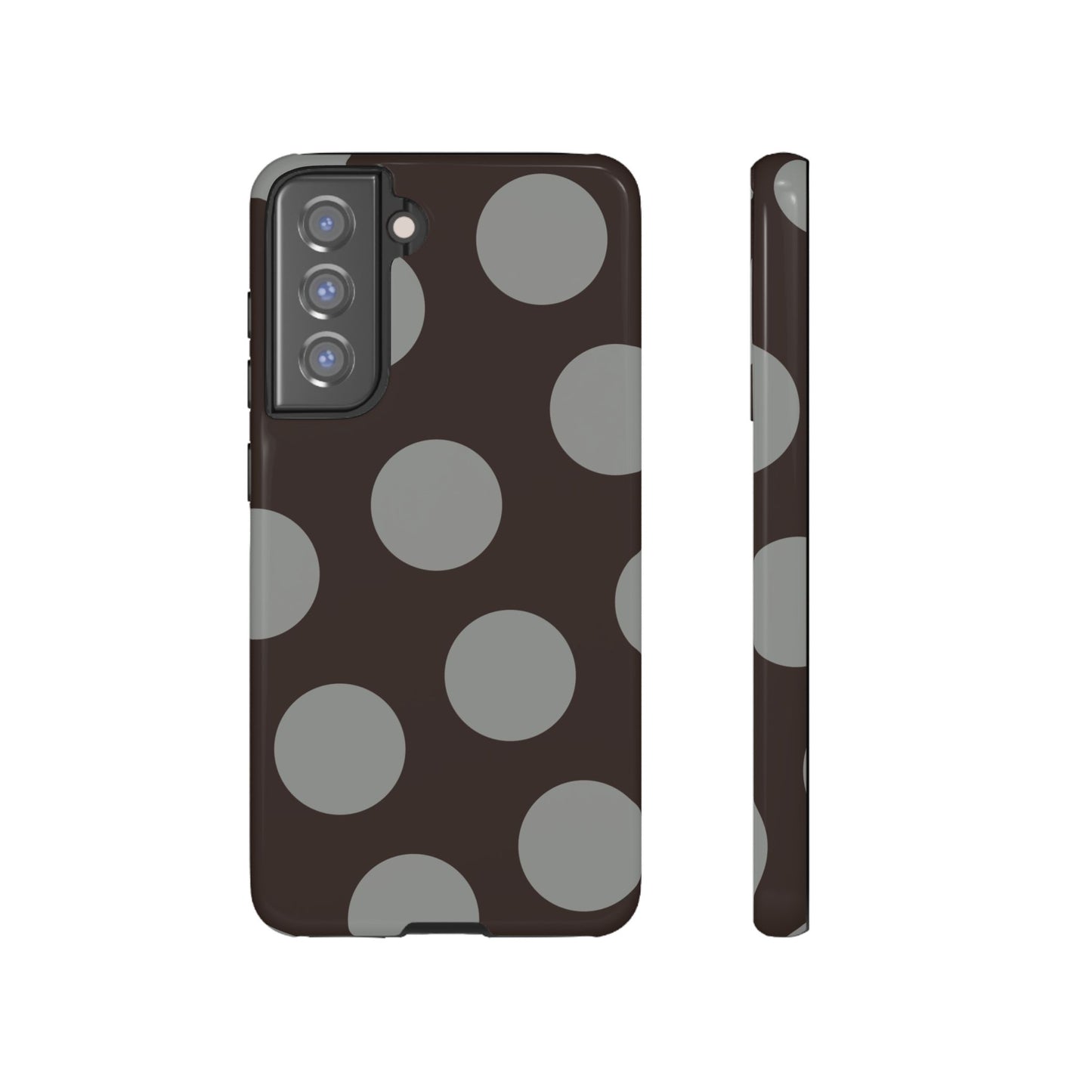 Polka Dot Tough Phone Case – Brown & Gray Retro Dot Protective Cover