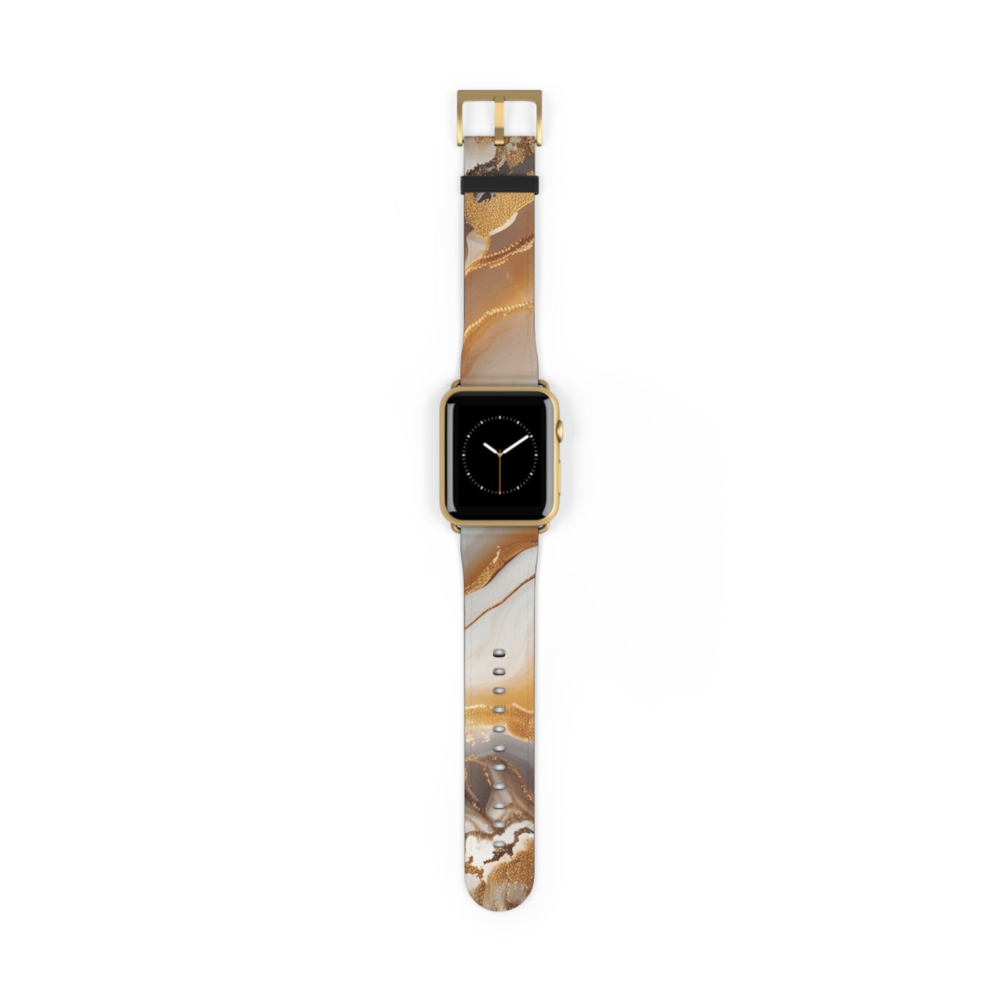 Marble and gold Apple Watch band with faux-leather strap, luxury accessory for men and women, modern stainless steel buckle