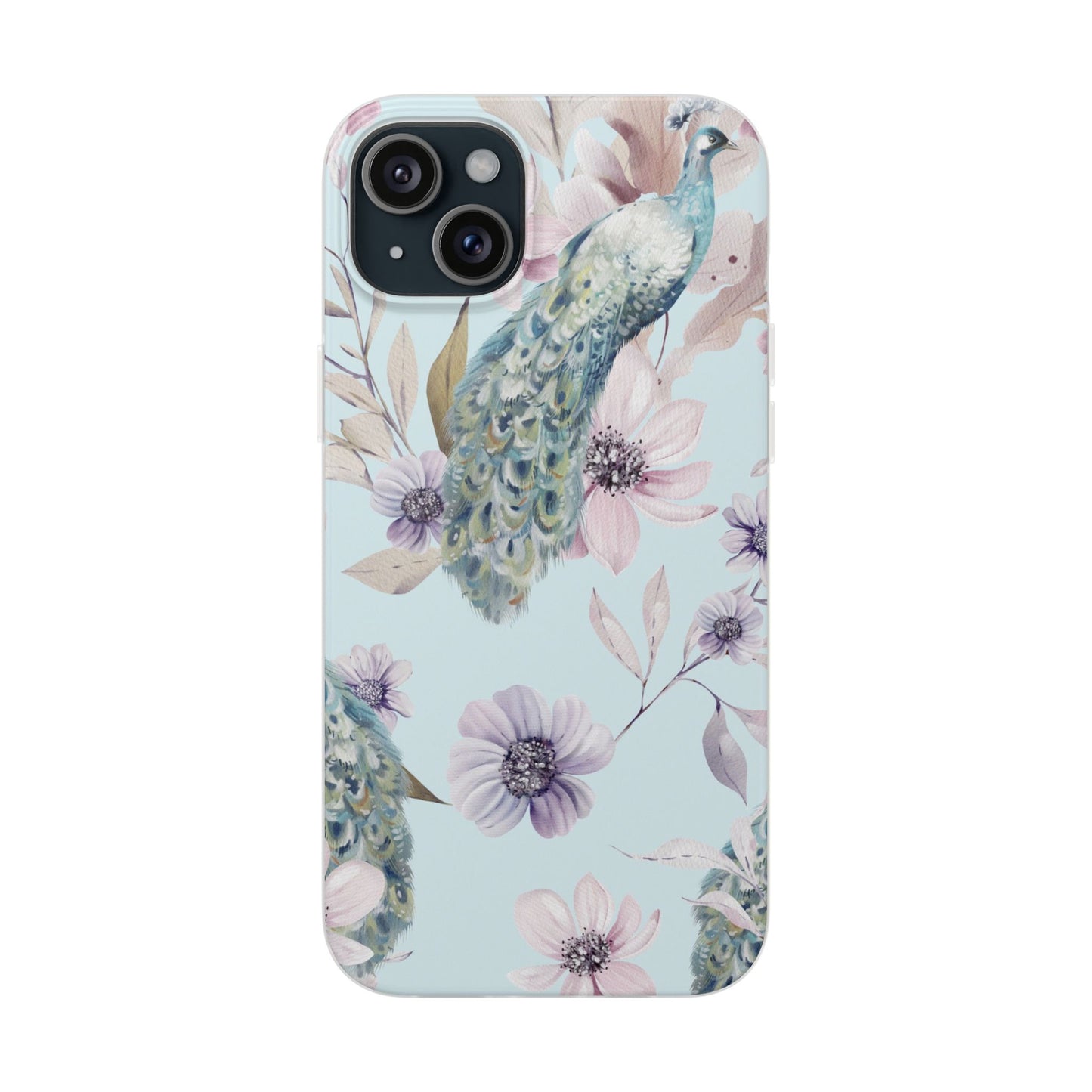 Pastel Peacock Watercolor Protective Flexi Case for Apple iPhone, Samsung Galaxy.