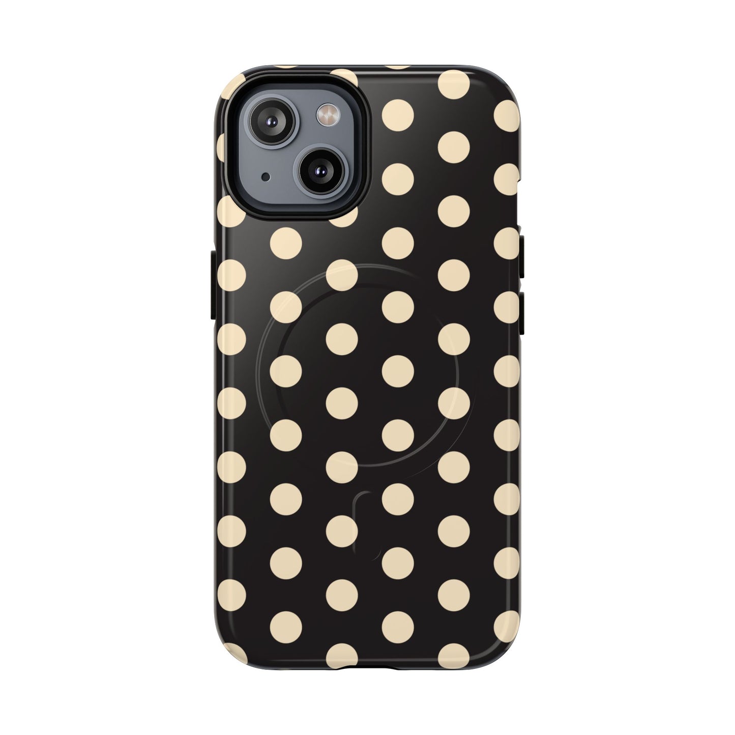 Polka Dot Magnetic Phone Case – Black & Cream Retro Spot Pattern