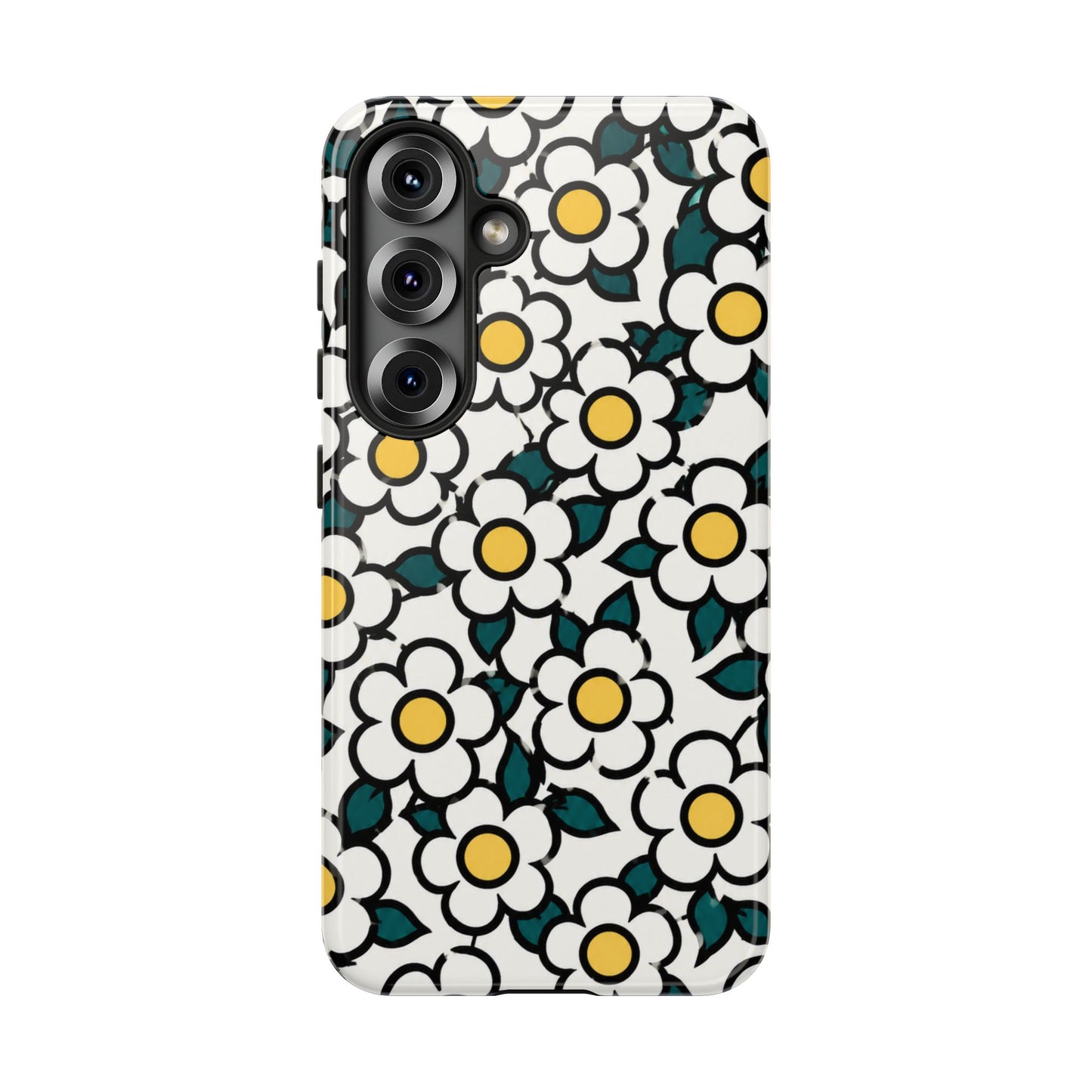 Floral Daisy Tough Phone Case — Retro White & Yellow Protective Cover