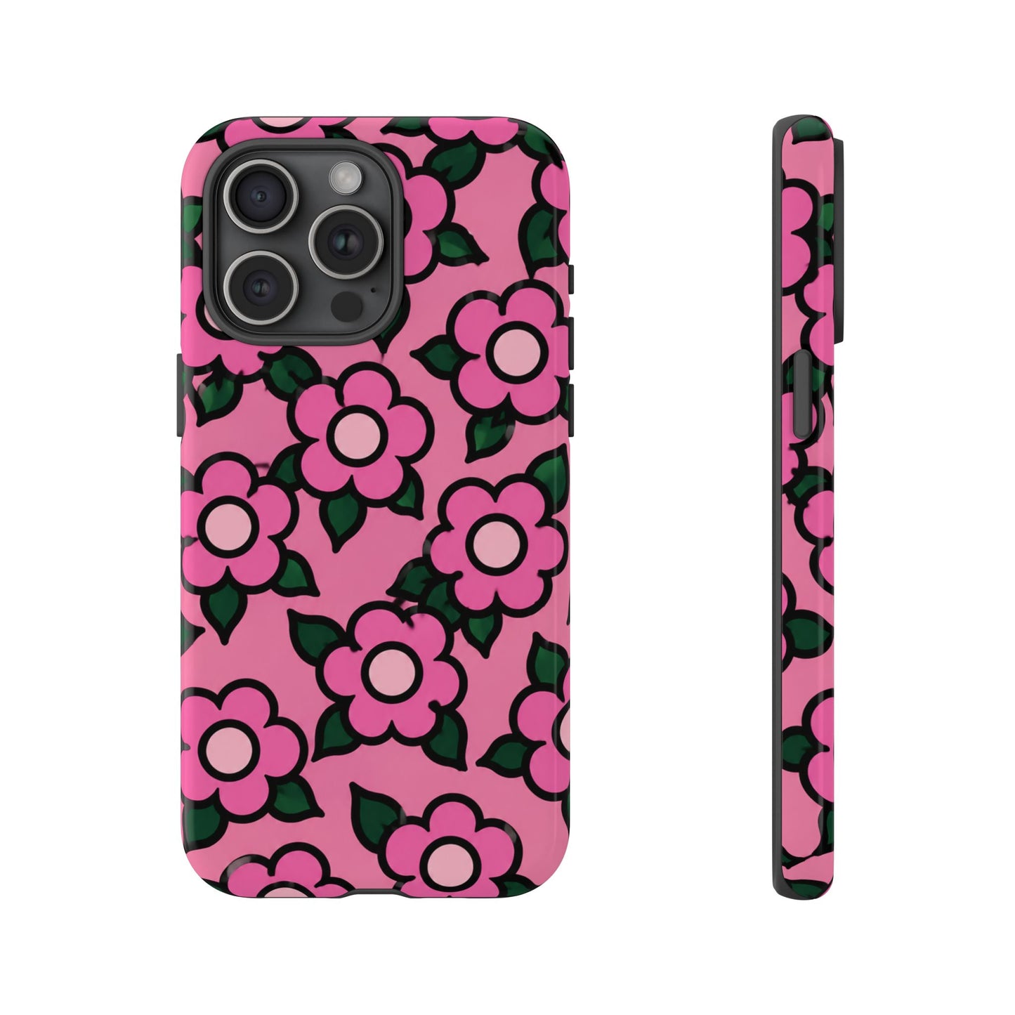 Pink Floral Tough Phone Case — Cute Retro Flower Protective Cover