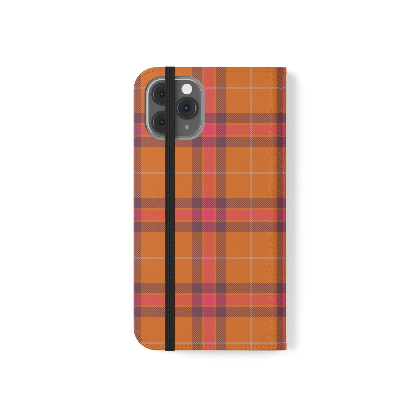 Tartan Flip Phone Case — Orange, Purple & Red Plaid Wallet Cover