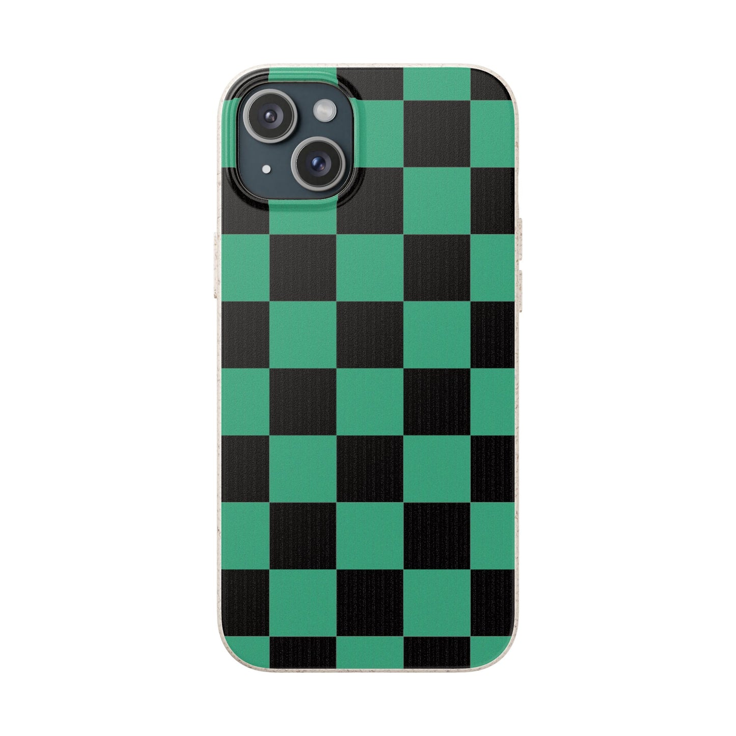 Biodegradable Checkerboard Phone Case — Green & Black Tanjiro Eco Smartphone Cover for Apple iPhone and Samsung Galaxy.