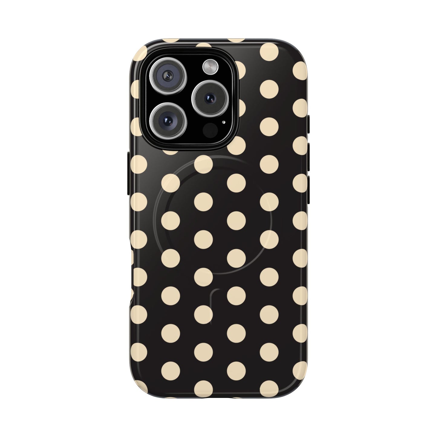 Polka Dot Magnetic Phone Case – Black & Cream Retro Spot Pattern