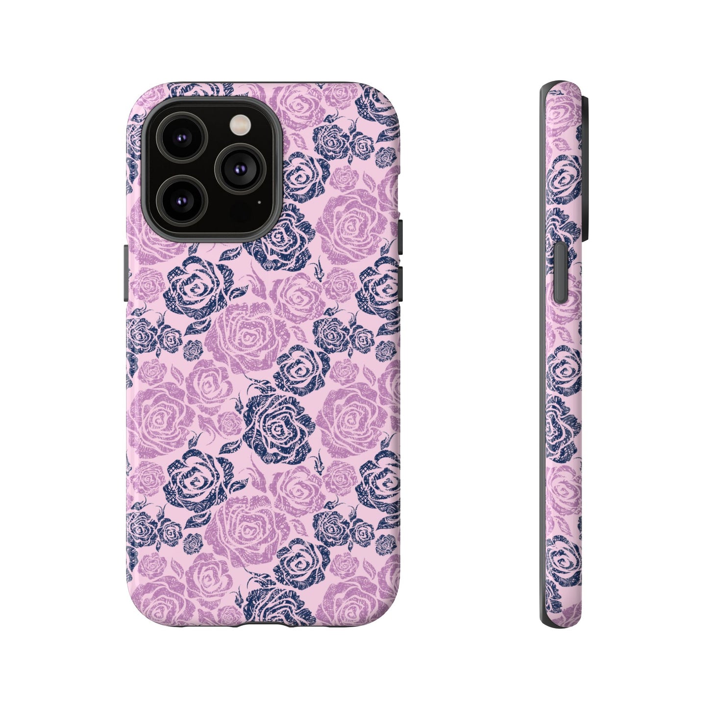 Floral Rose Tough Phone Case — Pink & Slate Rose Pattern