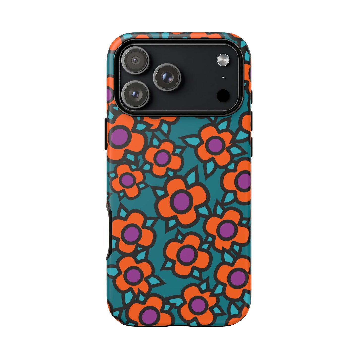 Floral Pop Tough Phone Case — Retro Orange & Teal Flower Pattern