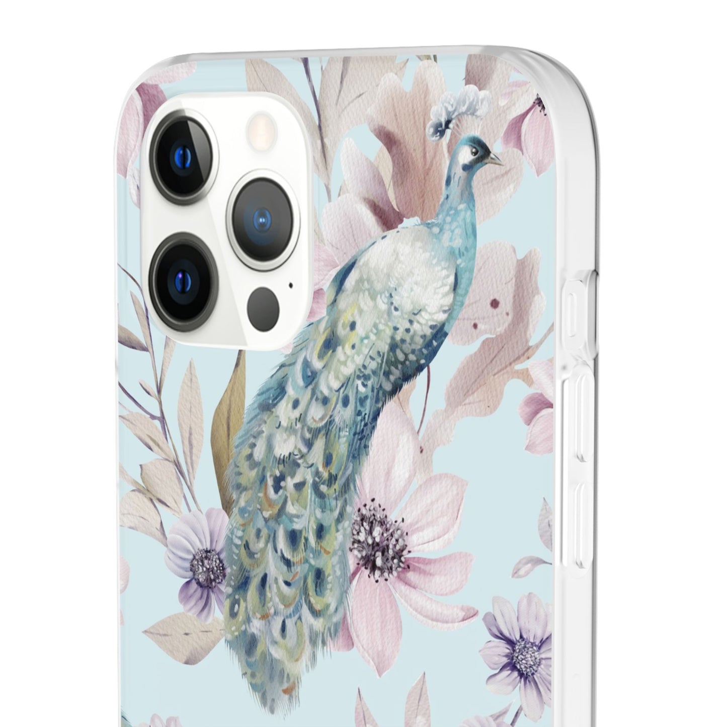 Peacock Floral Phone Case — Pastel Watercolor Bird Slim Case