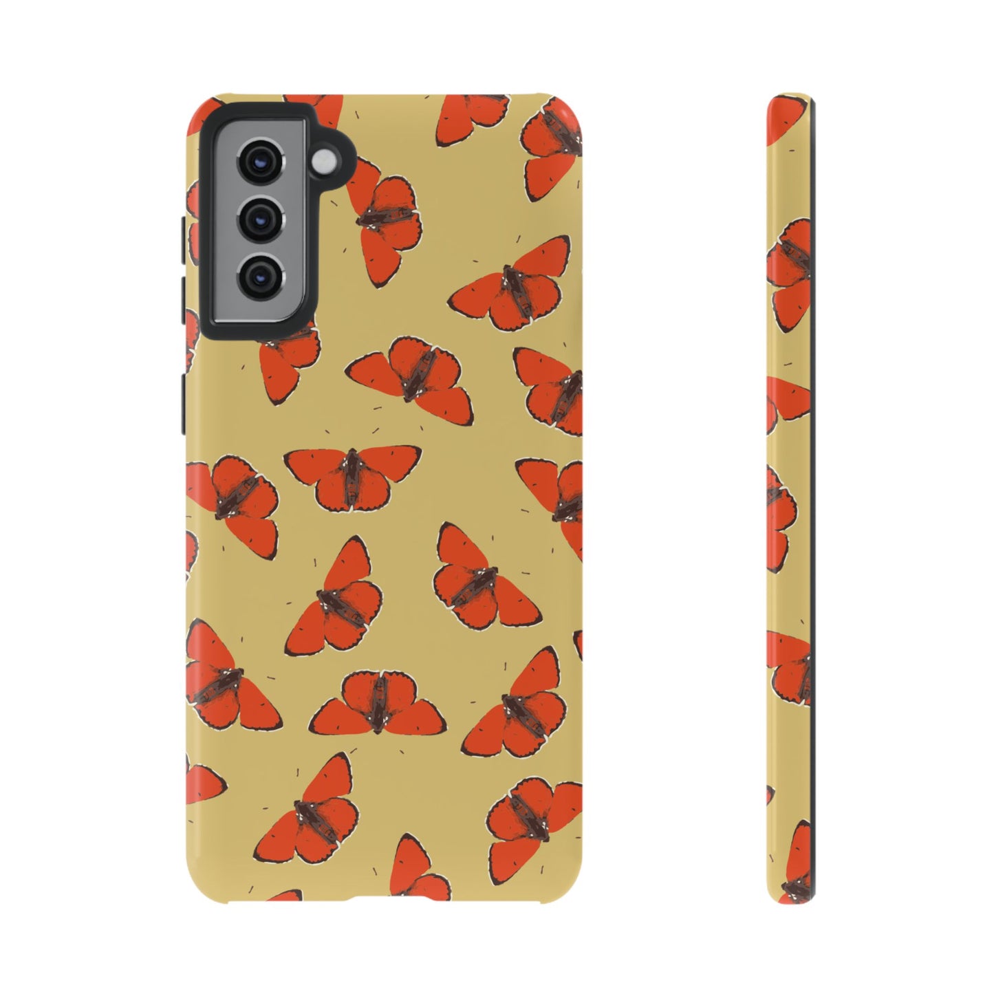 Red Butterfly Pattern Tough Phone Case — Retro Butterflies on Yellow