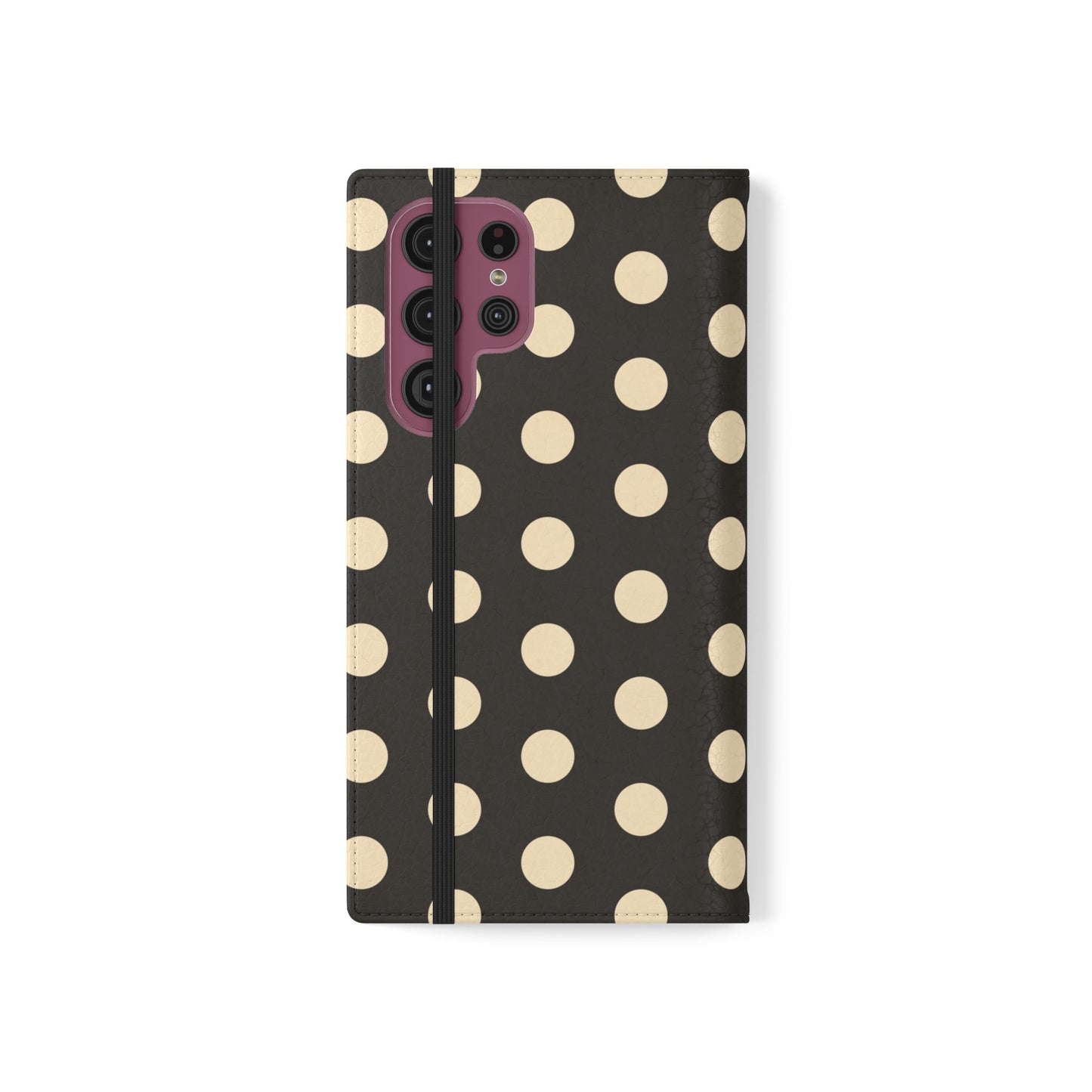 Polka Dot Flip Phone Case – Retro Black & Cream Wallet Cover