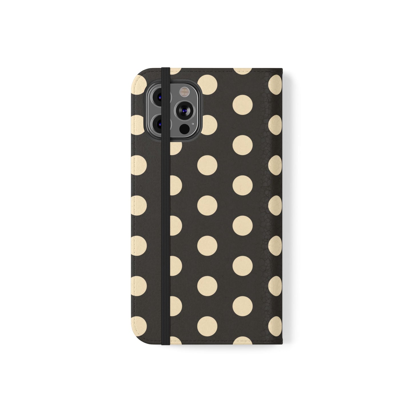 Polka Dot Flip Phone Case – Retro Black & Cream Wallet Cover