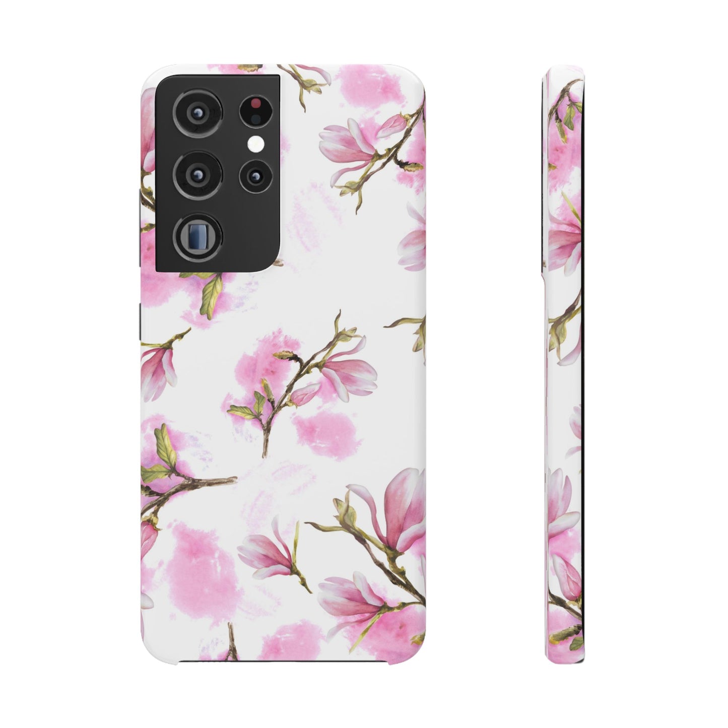 Floral Magnolia Slim Phone Case – Pink Watercolor Snap Case for Apple iPhone and Samsung Galaxy.