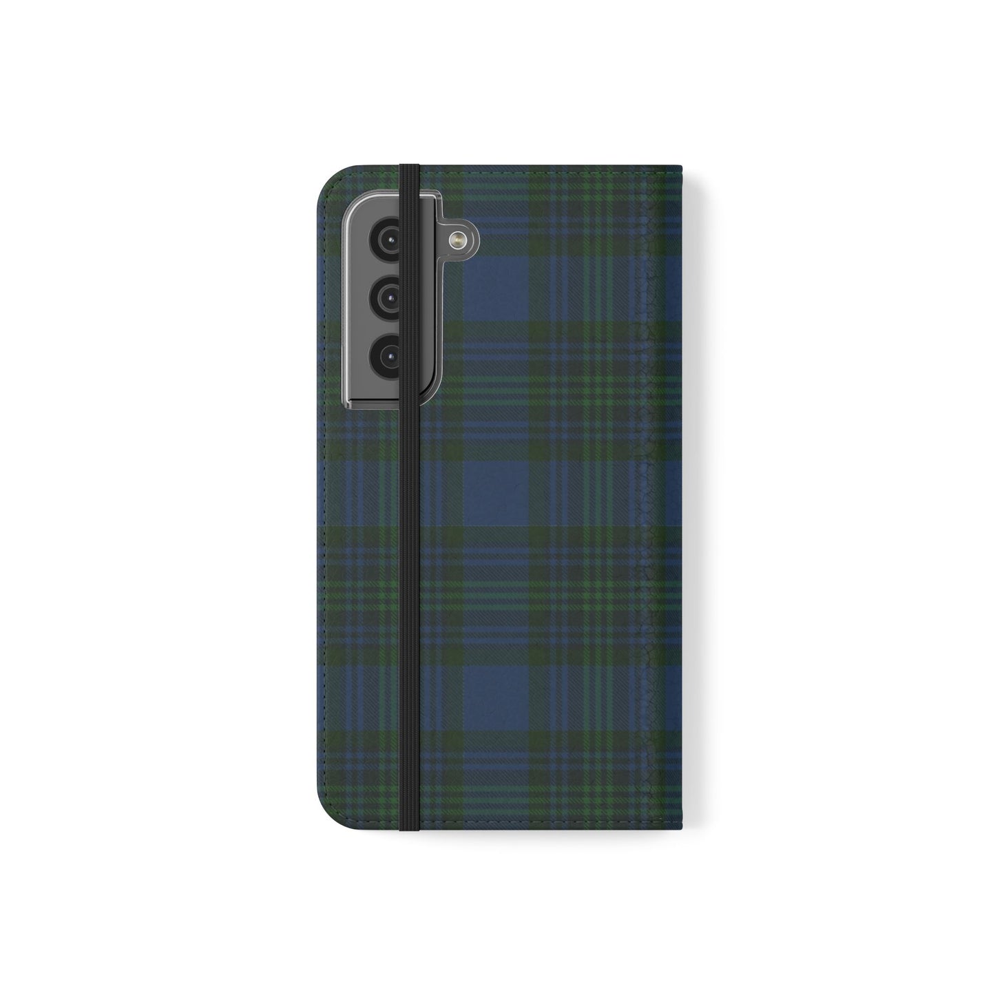 Tartan Flip Phone Case — Navy & Green Plaid Wallet Cover