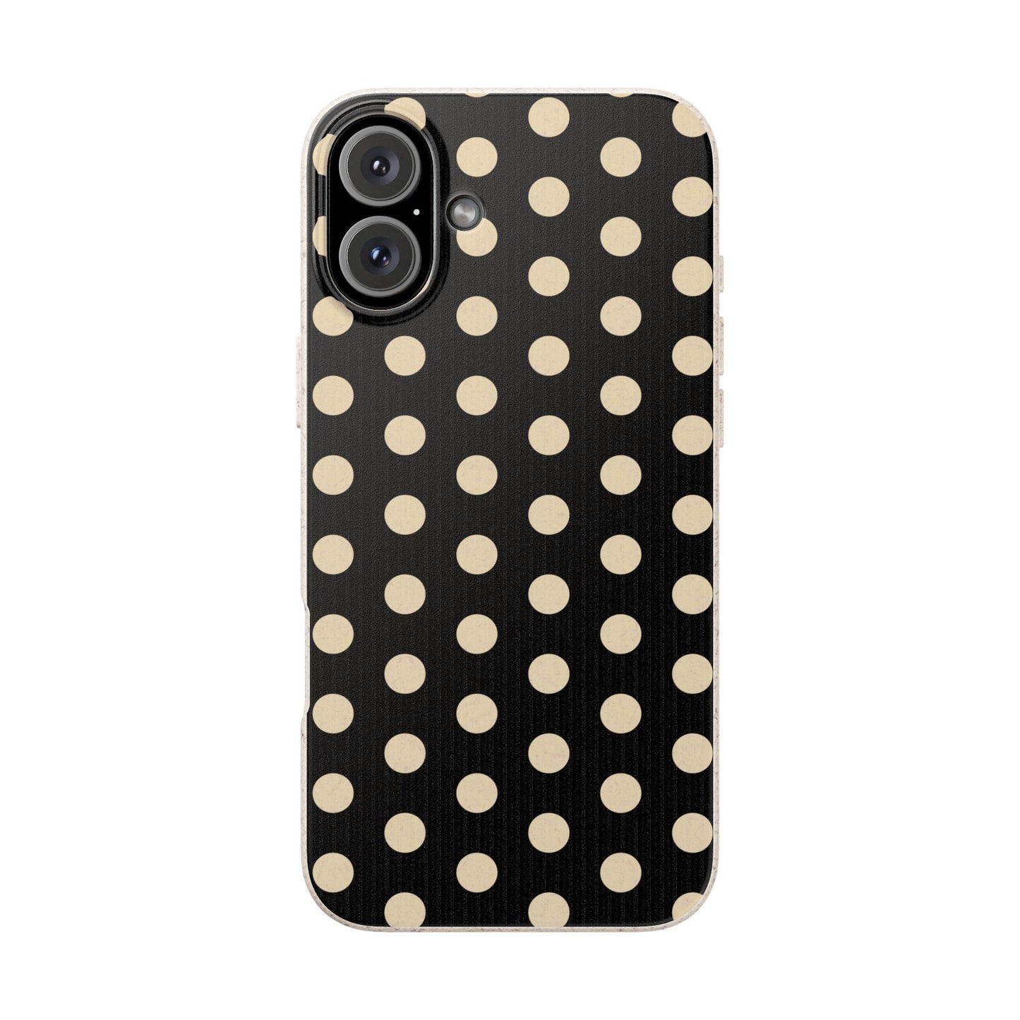 Eco-Friendly Black & Cream Polka Dot Pattern Biodegradable Phone Case for Apple iPhone and Samsung Galaxy.