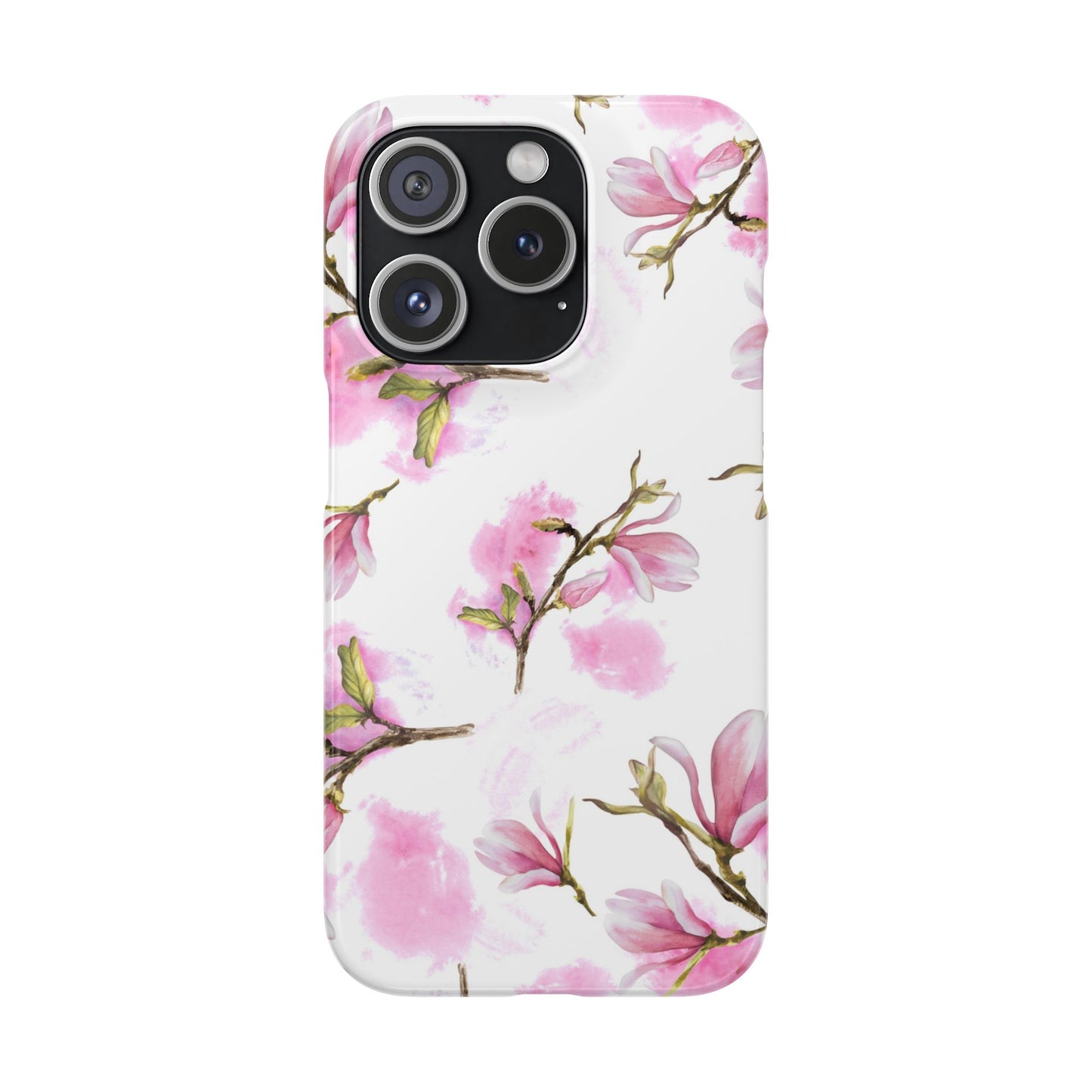 Floral Magnolia Slim Phone Case – Pink Watercolor Snap Case for Apple iPhone and Samsung Galaxy.