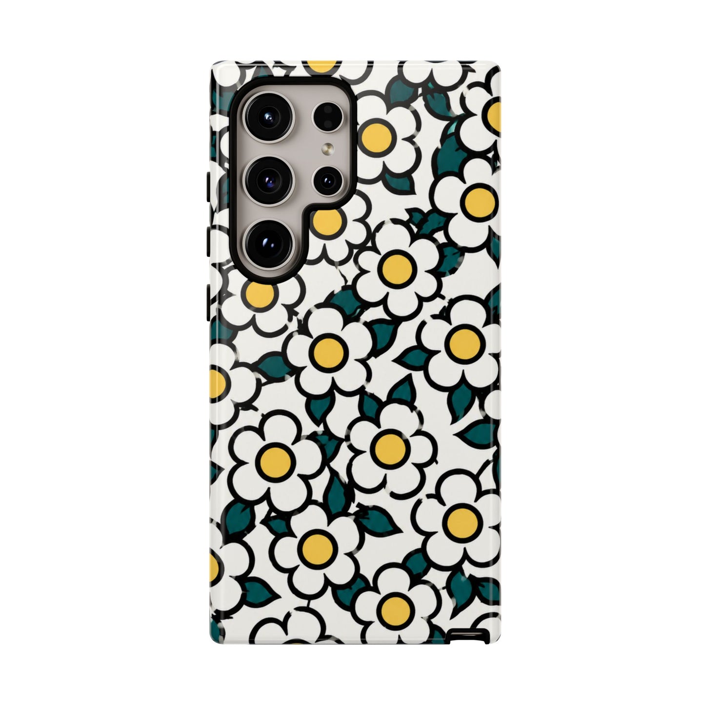 Floral Daisy Tough Phone Case — Retro White & Yellow Protective Cover