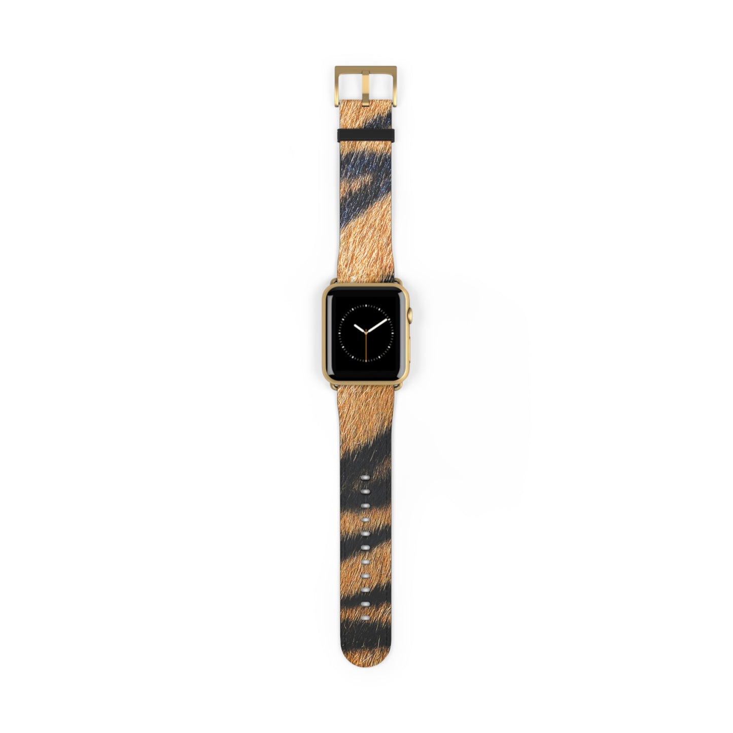 Tiger fur Apple Watch band with faux-leather strap, matte buckle, big cat pattern, stylish gift for him or her