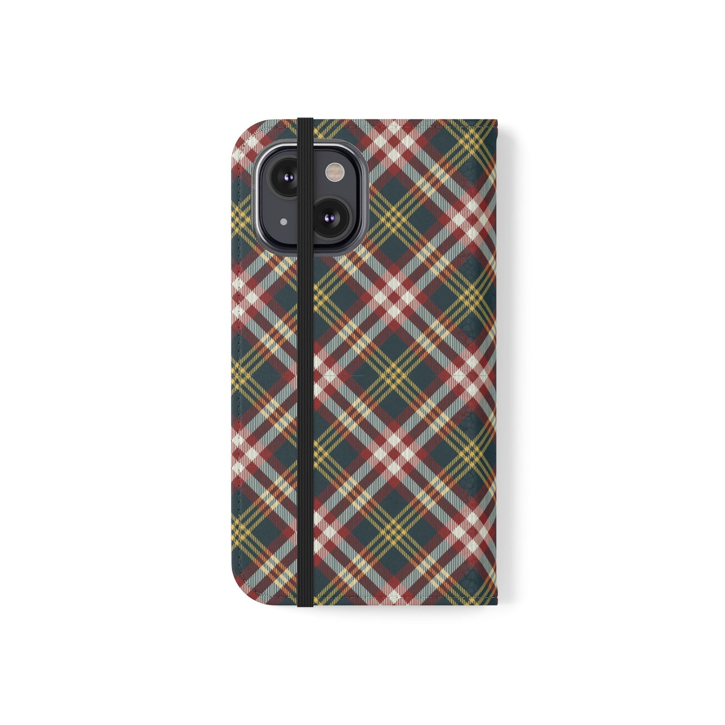 Tartan Flip Phone Case — Yellow & Red Plaid Wallet Cover