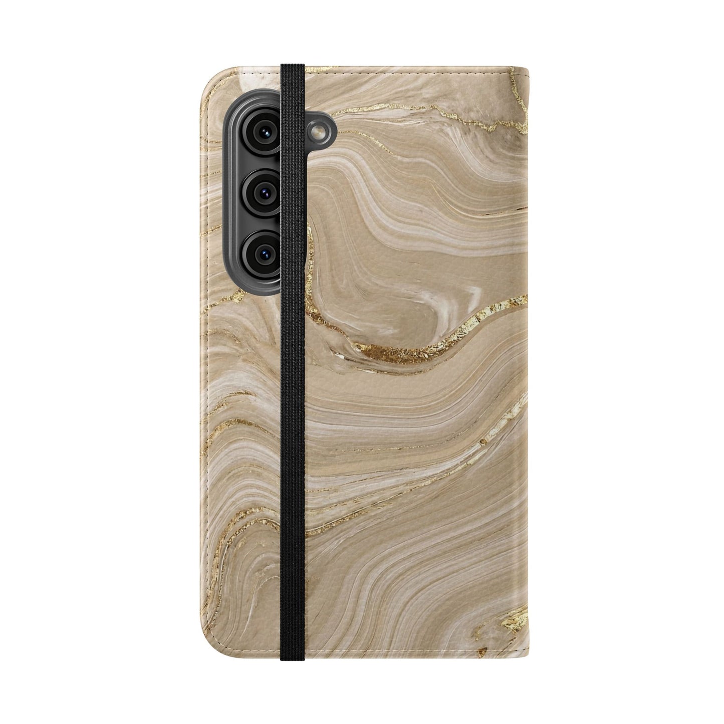 Marble Beige Flip Phone Case – Stylish Wallet Phone Cover with Card Slots