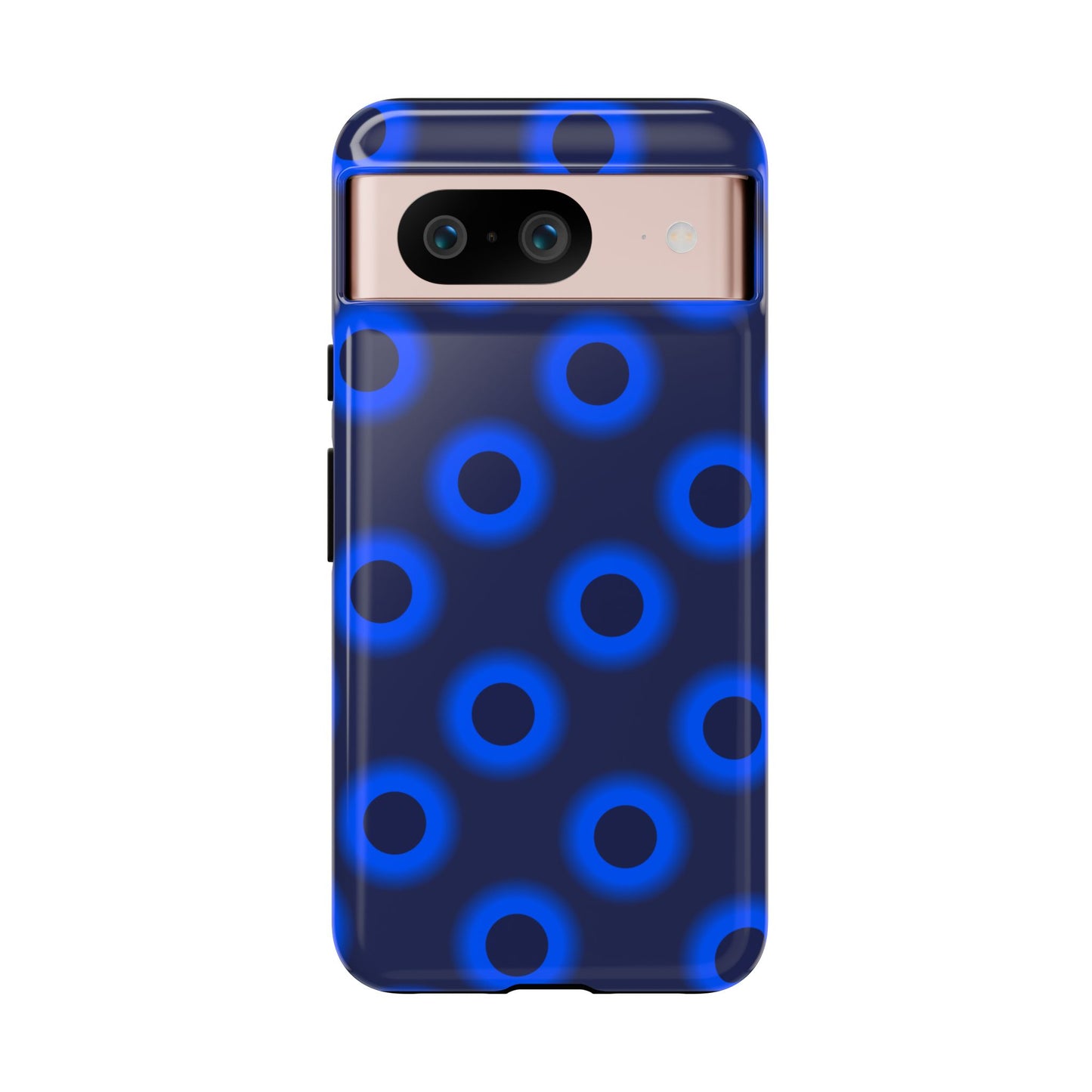 Blue Neon Dot Tough Phone Case — Protective iPhone Cover with Geometric Ring Pattern