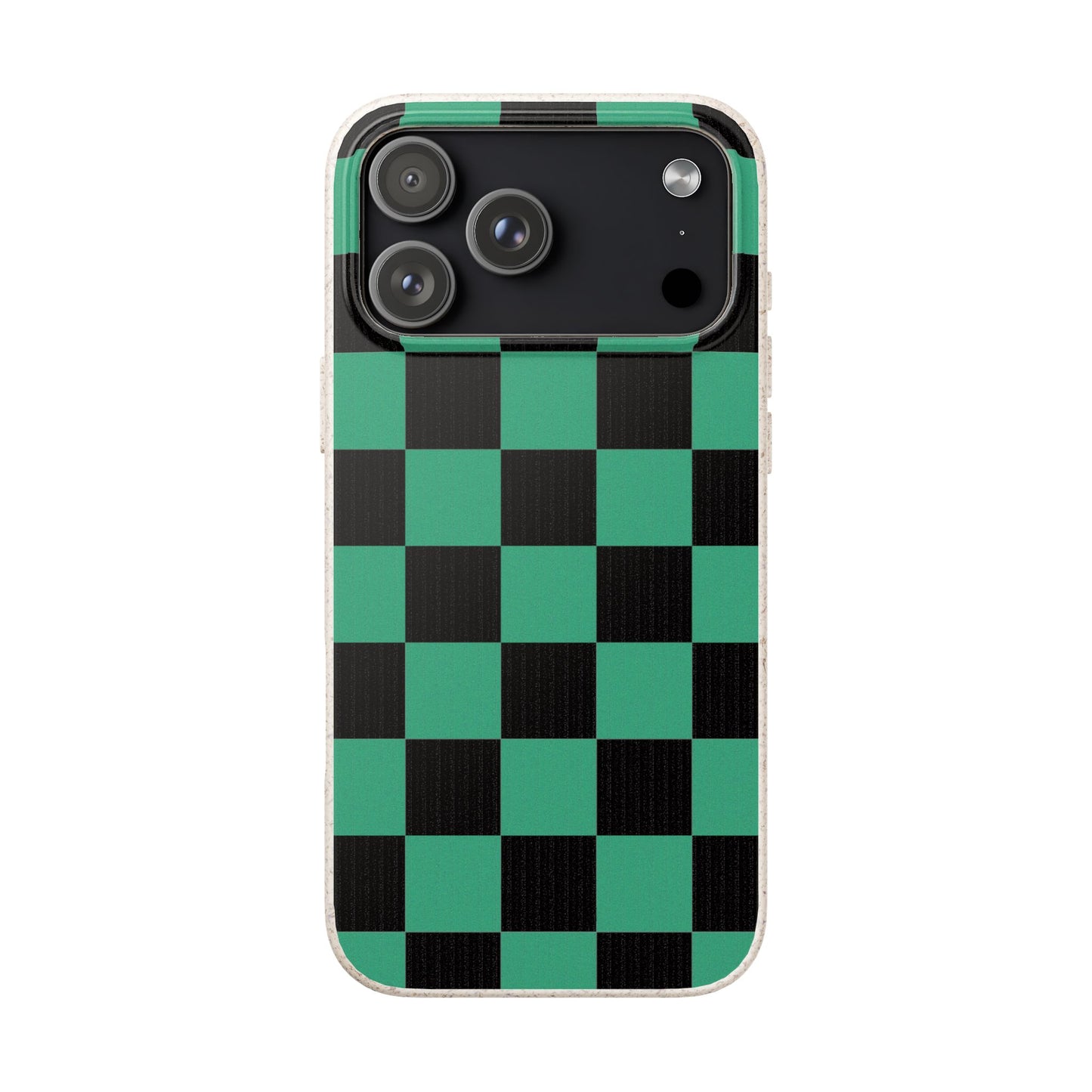 Biodegradable Checkerboard Phone Case — Green & Black Tanjiro Eco Smartphone Cover for Apple iPhone and Samsung Galaxy.