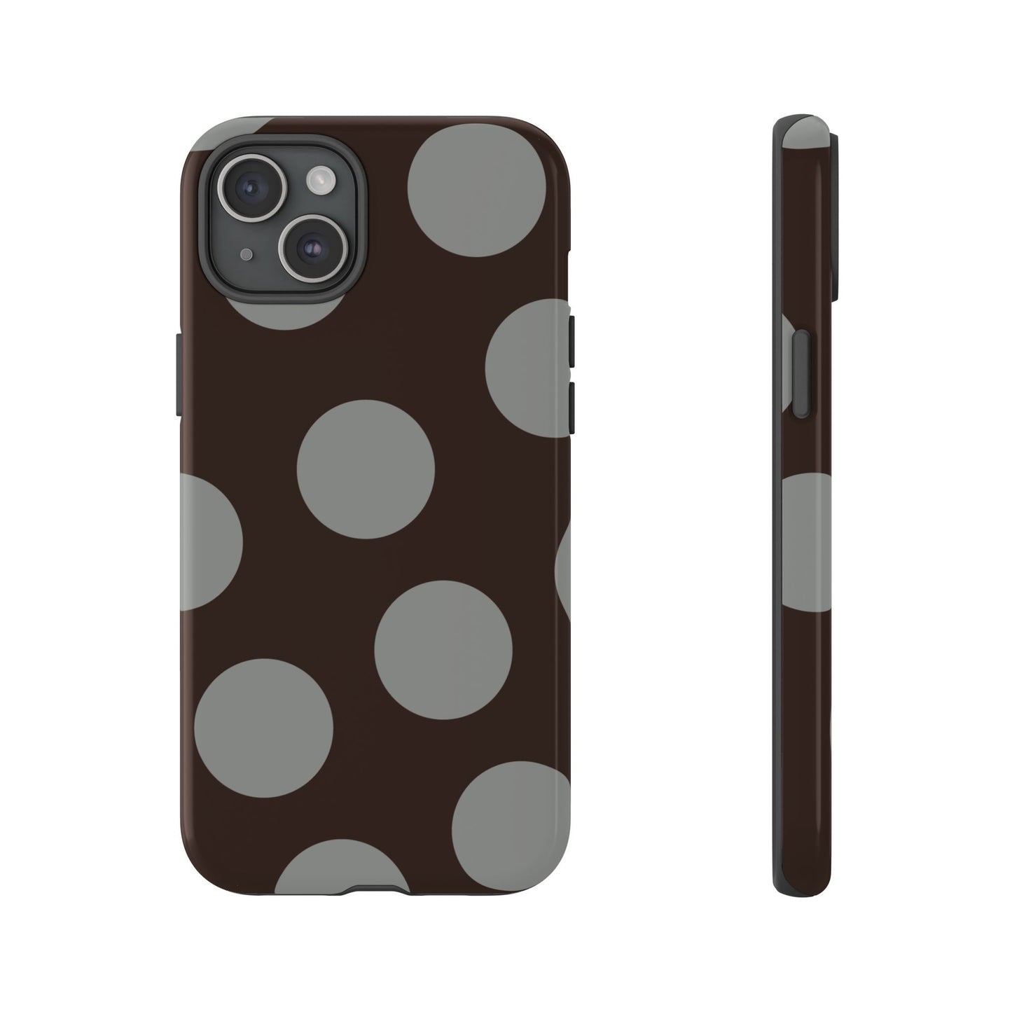 Polka Dot Tough Phone Case – Brown & Gray Retro Dot Protective Cover