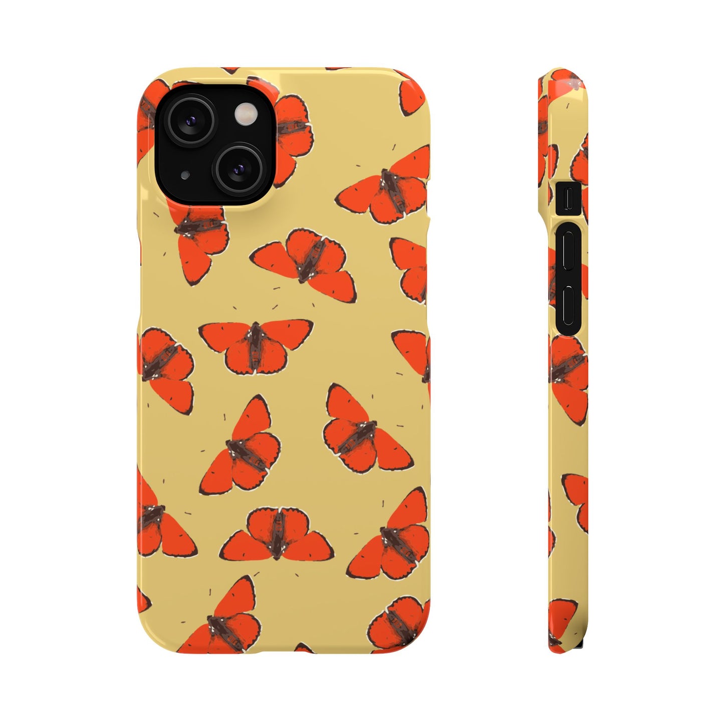 Butterfly Snap Phone Case — Red Moth Pattern on Mustard Background