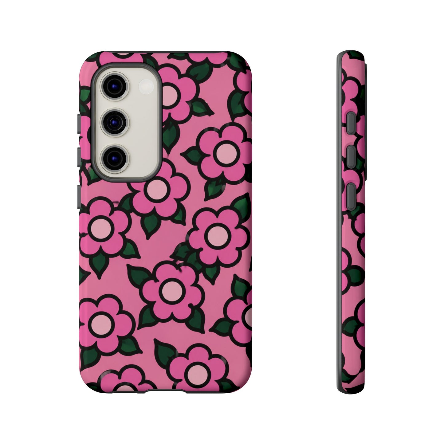 Pink Floral Tough Phone Case — Cute Retro Flower Protective Cover