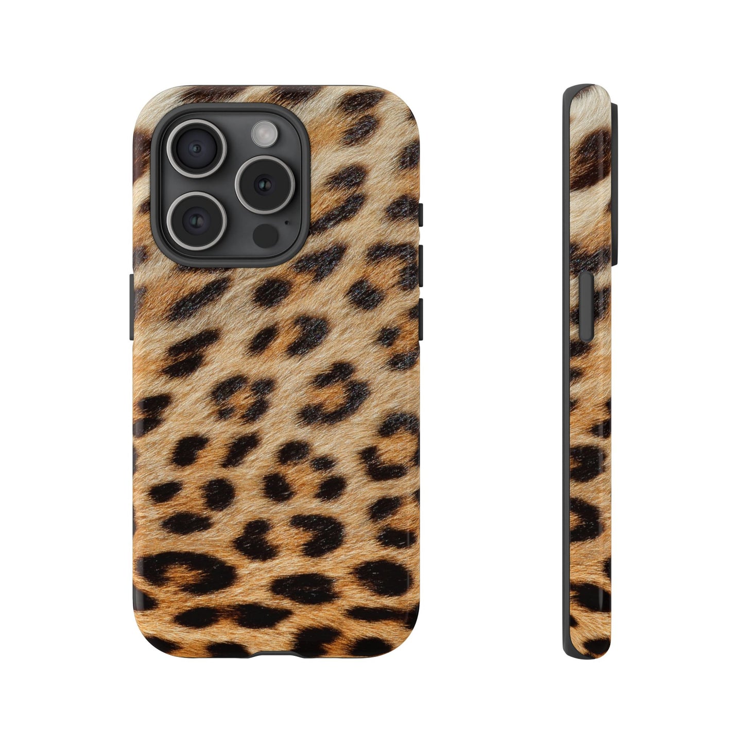 Leopard Print Tough Phone Case — Durable Protective Case with Wild Animal Fur Design