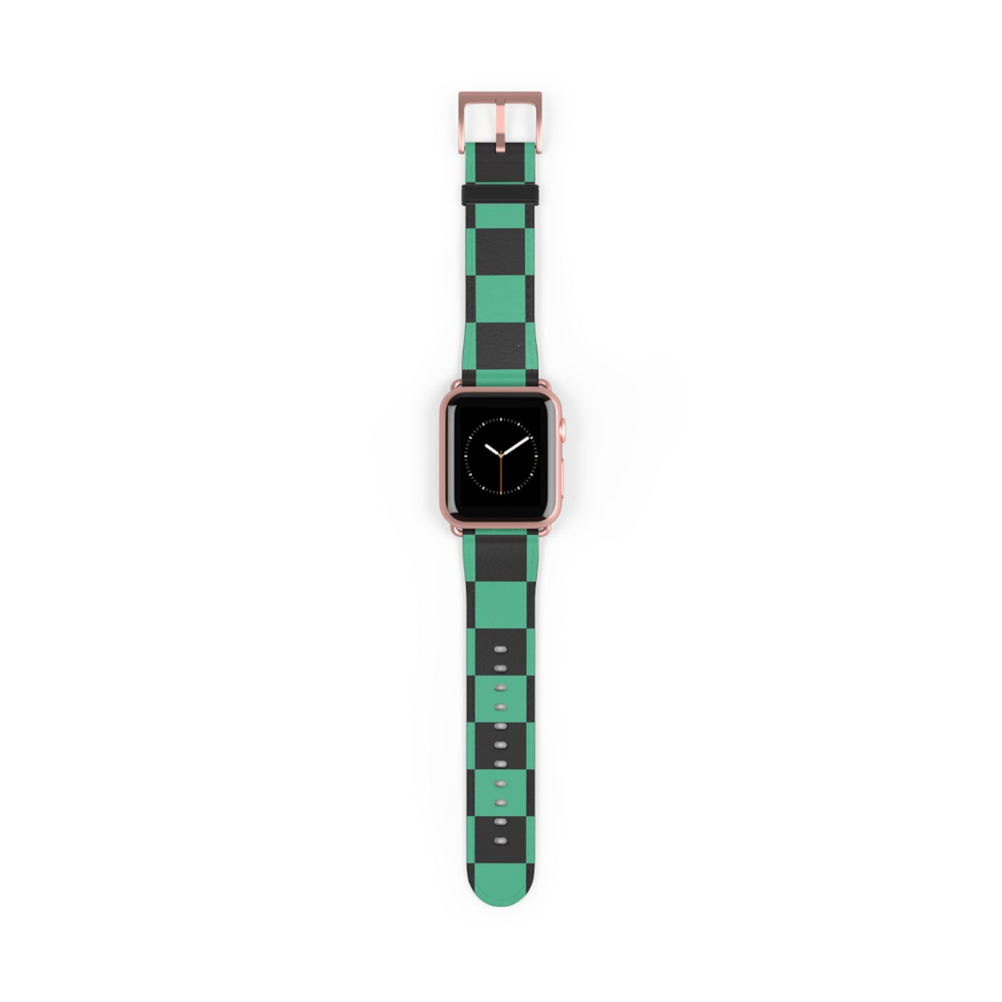Tanjiro Apple Watch band with black and green chequered pattern, luxury faux-leather strap, fashion accessory