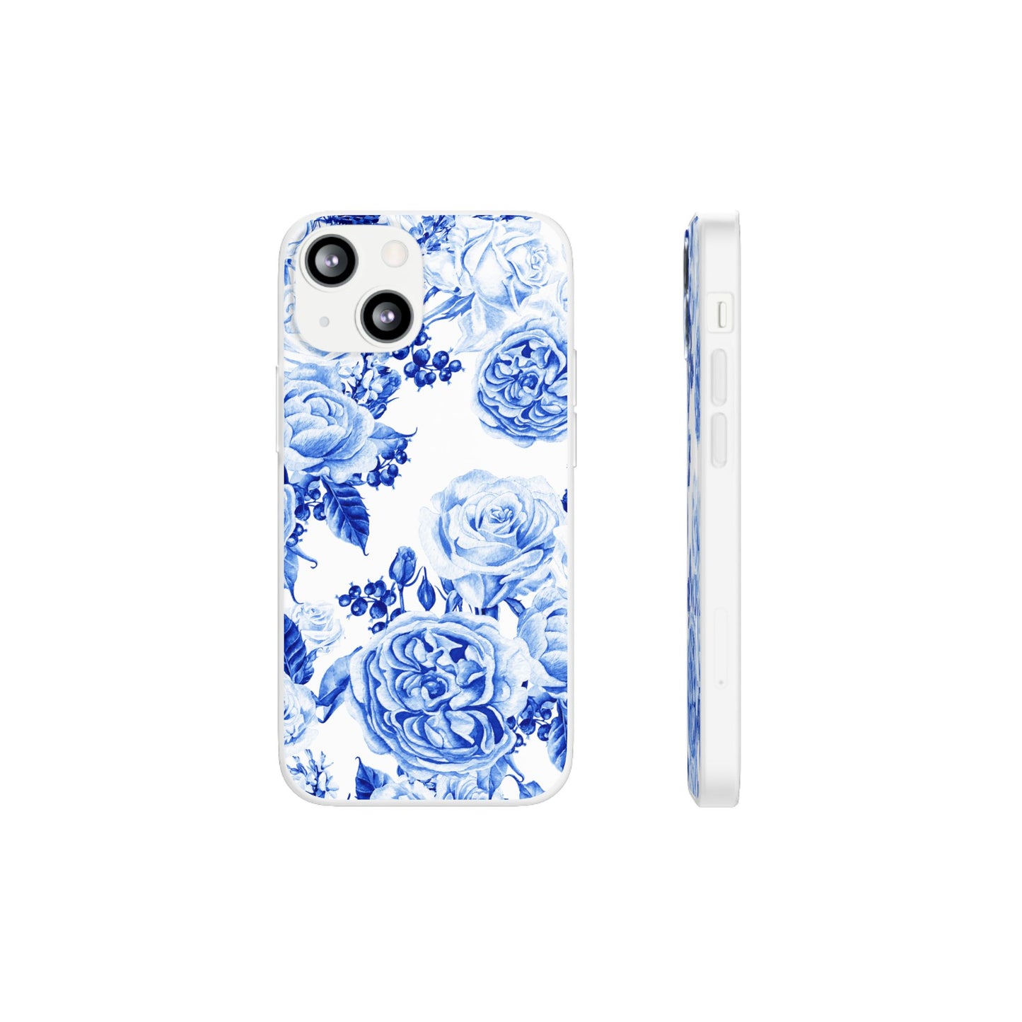 Blue Floral Phone Case — Hand-Painted Rose Pattern Flexi Case for Apple iPhone, Samsung Galaxy and Google Pixel.