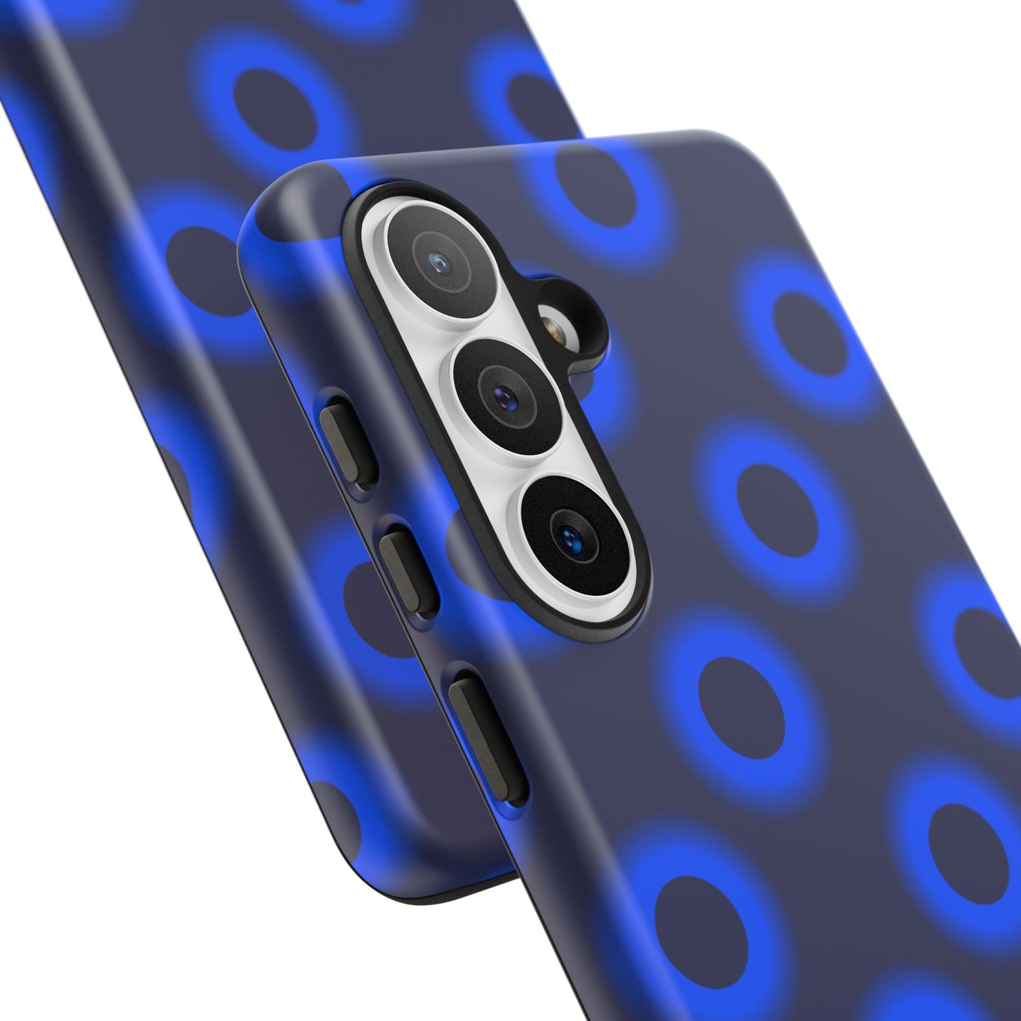 Blue Neon Dot Tough Phone Case — Protective iPhone Cover with Geometric Ring Pattern