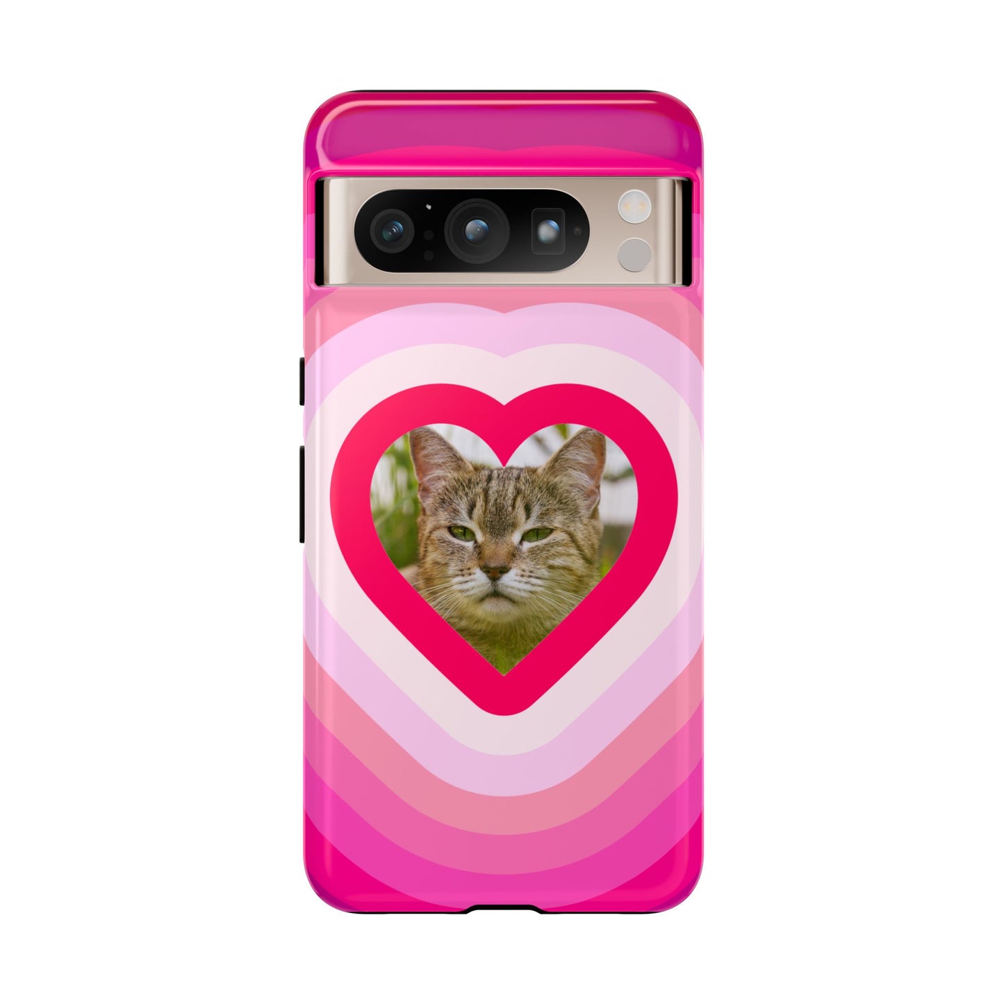 Single Image Personalised  Heart Photo Phone Case – Pink Gradient Love Tough Case for Apple iPhone, Samsung Galaxy and Google Pixel.