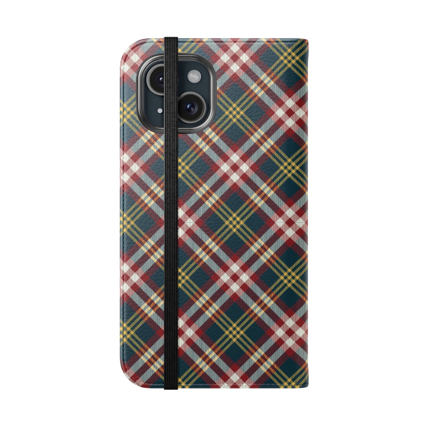 Tartan Flip Phone Case — Yellow & Red Plaid Wallet Cover