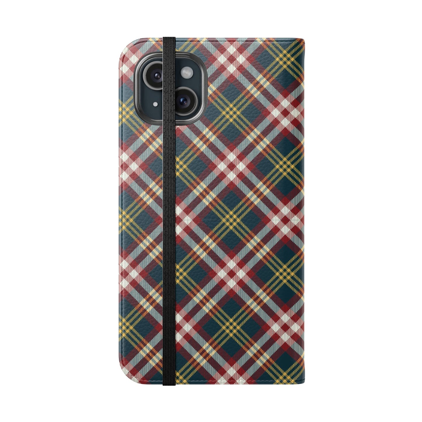 Tartan Flip Phone Case — Yellow & Red Plaid Wallet Cover
