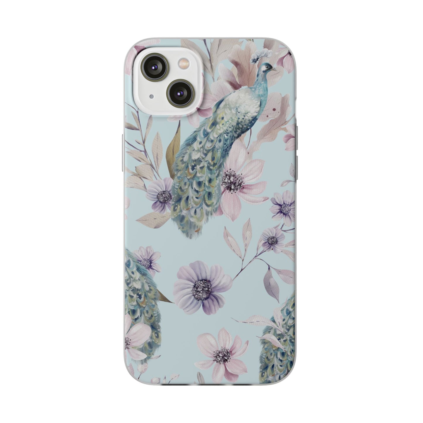 Peacock Floral Phone Case — Pastel Watercolor Bird Slim Case