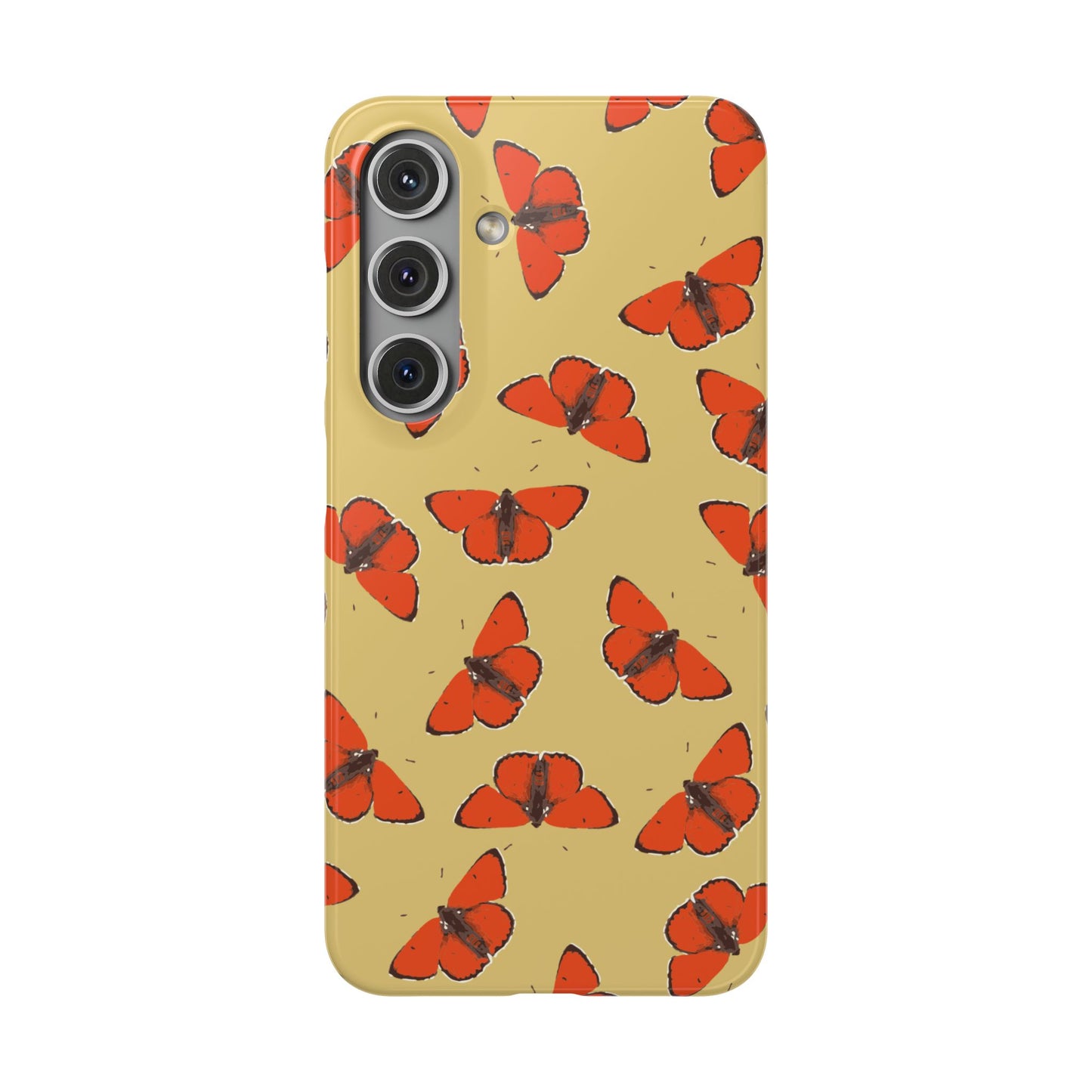 Butterfly Snap Phone Case — Red Moth Pattern on Mustard Background