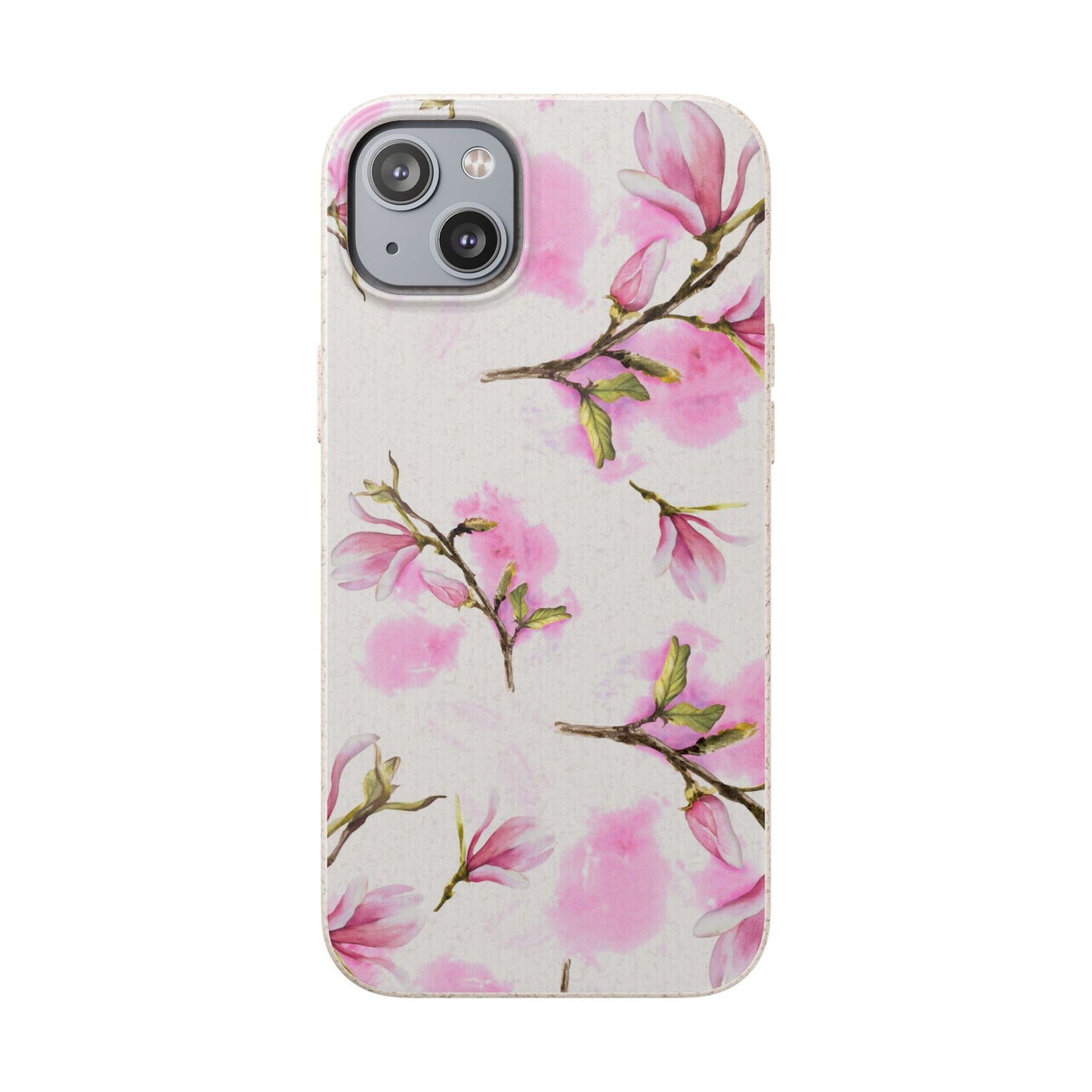 Biodegradable Phone Case — Pink Magnolia Floral Eco Phone Cover for Apple iPhone and Samsung Galaxy.