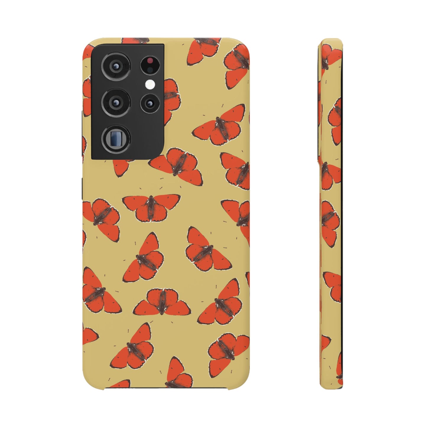 Butterfly Snap Phone Case — Red Moth Pattern on Mustard Background