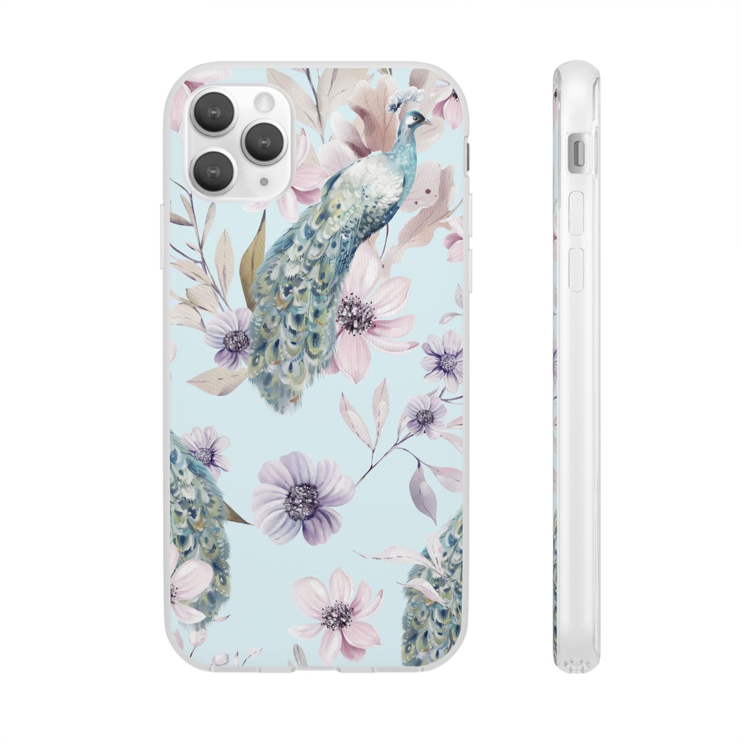 Peacock Floral Phone Case — Pastel Watercolor Bird Slim Case