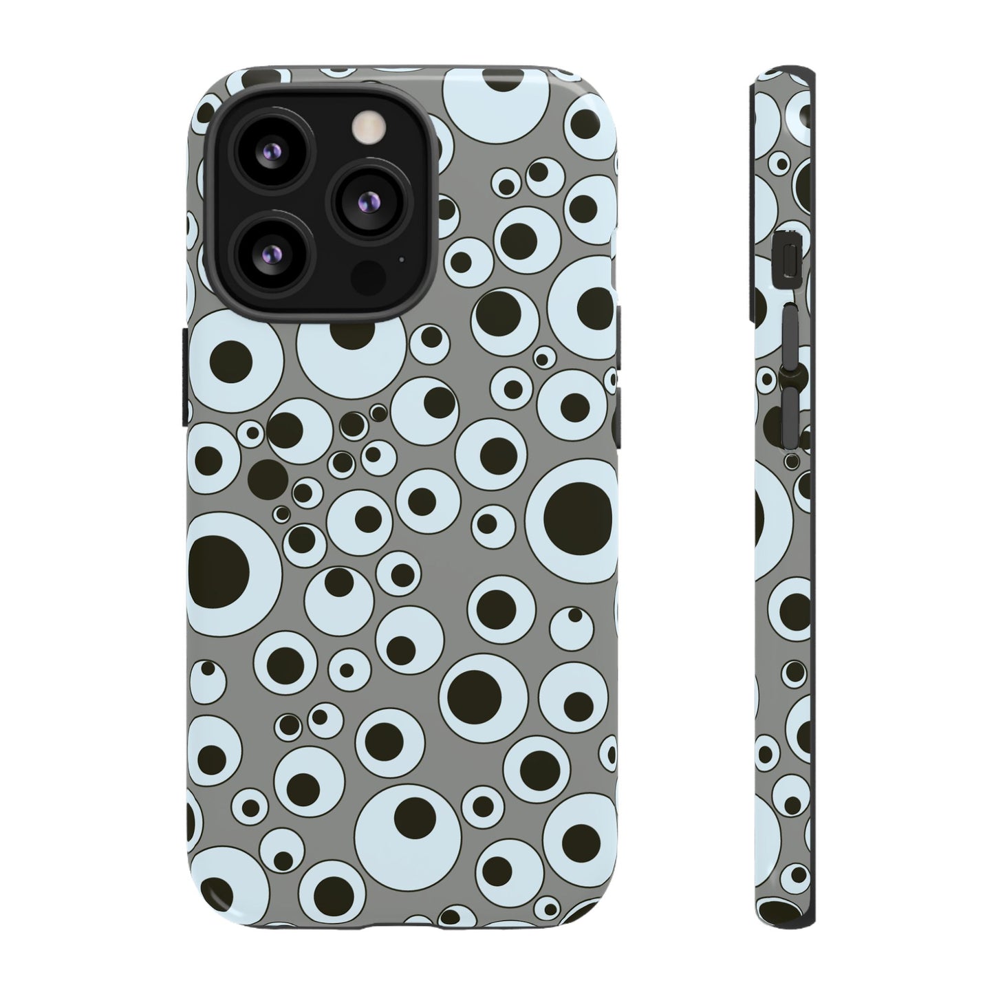 Bubble Pattern Tough Phone Case – Grey Retro Polka-Dot Design