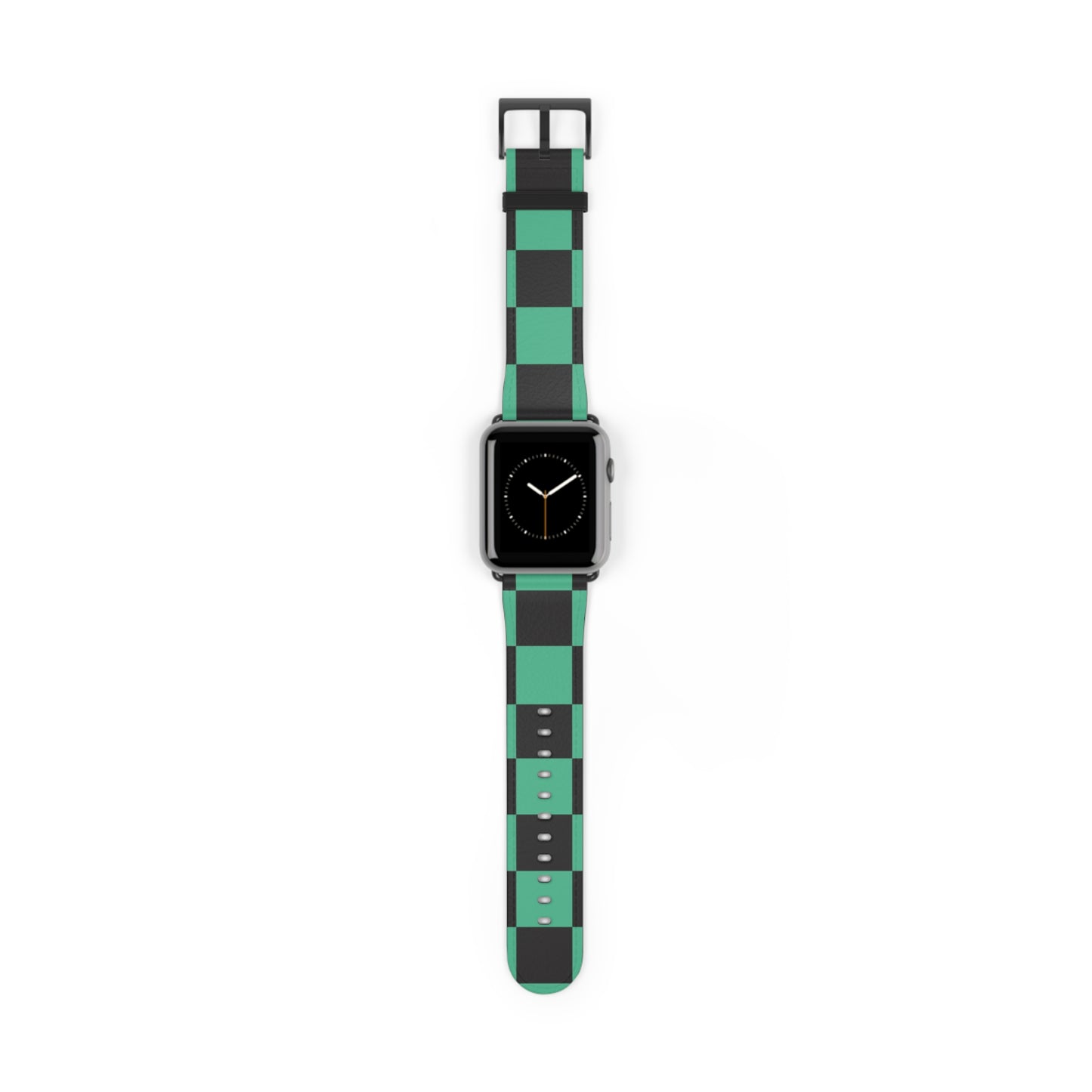 Tanjiro Apple Watch band with black and green chequered pattern, luxury faux-leather strap, fashion accessory