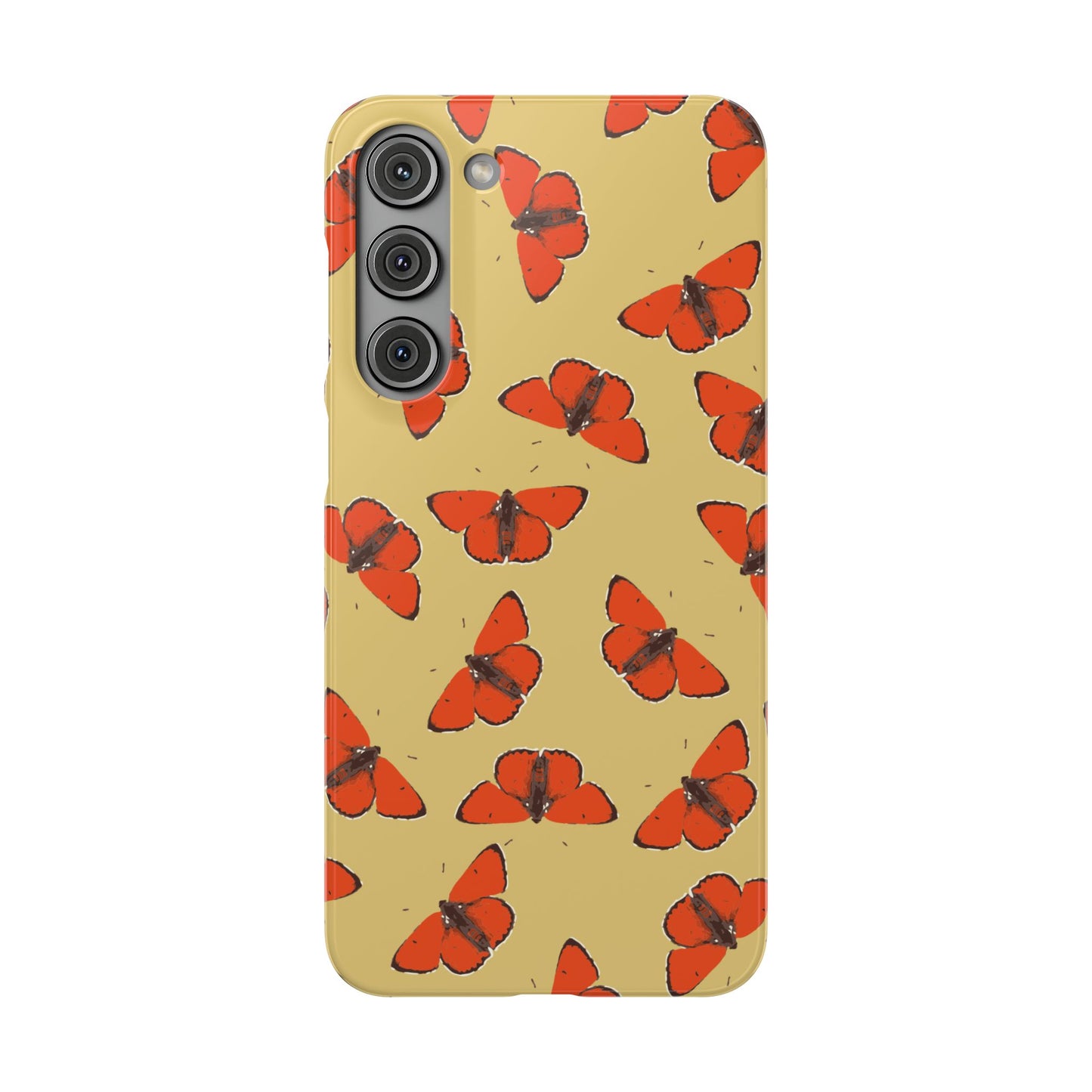 Butterfly Snap Phone Case — Red Moth Pattern on Mustard Background