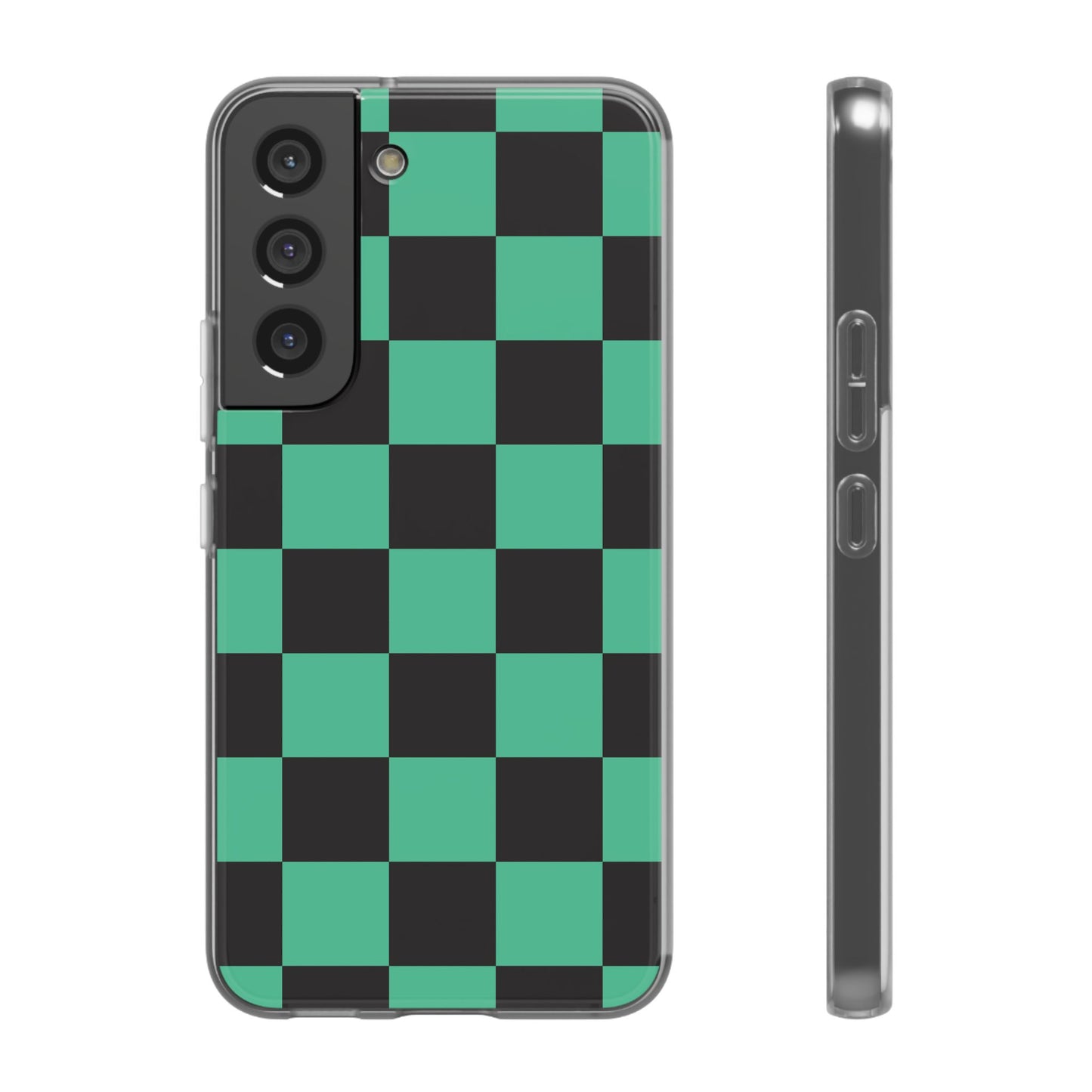 Tanjiro Checkerboard Green and Black Flexi Phone Case for Apple iPhone and Samsung Galaxy.