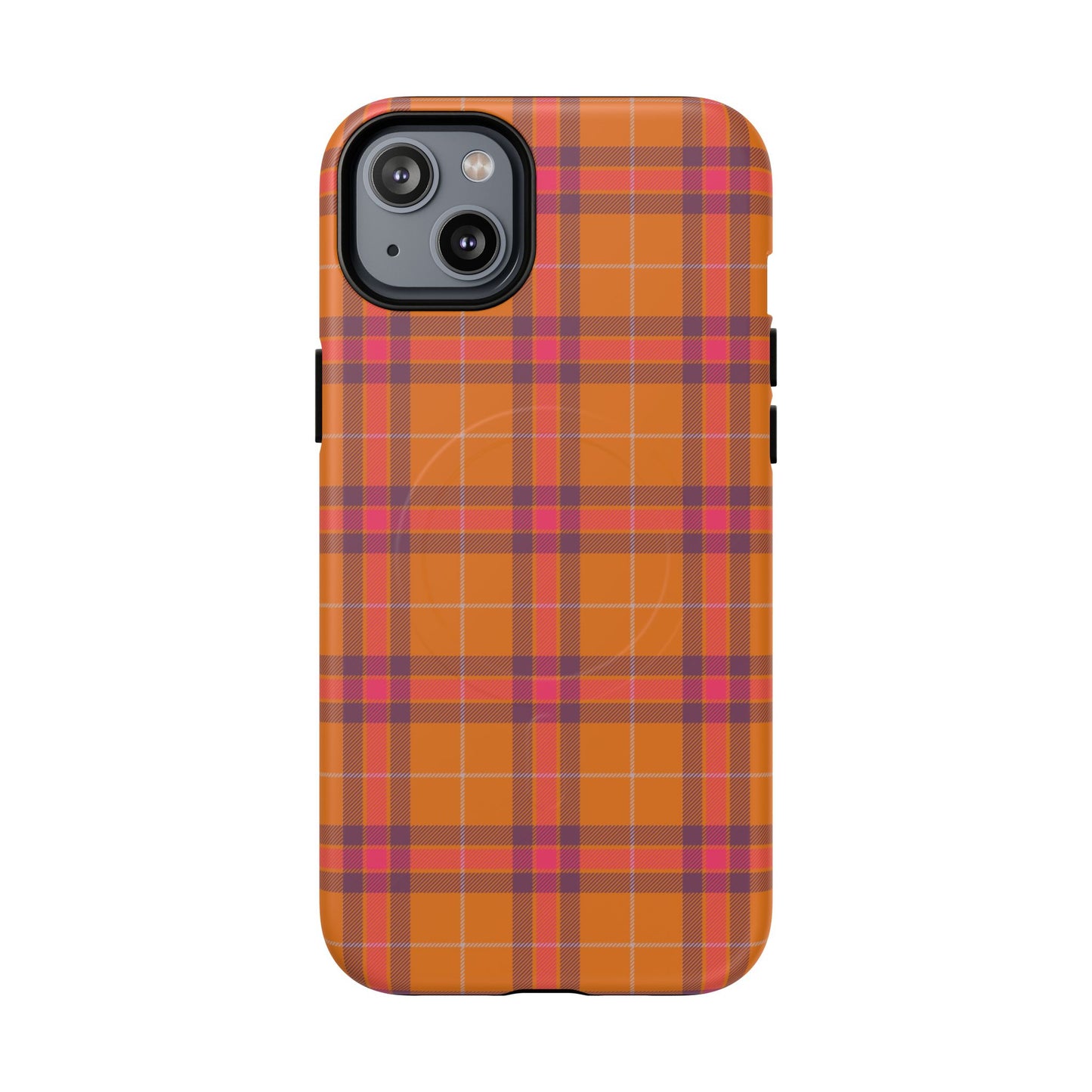 Tartan Magnetic Phone Case — Orange and Red Plaid Tough Protective MagSafe Case