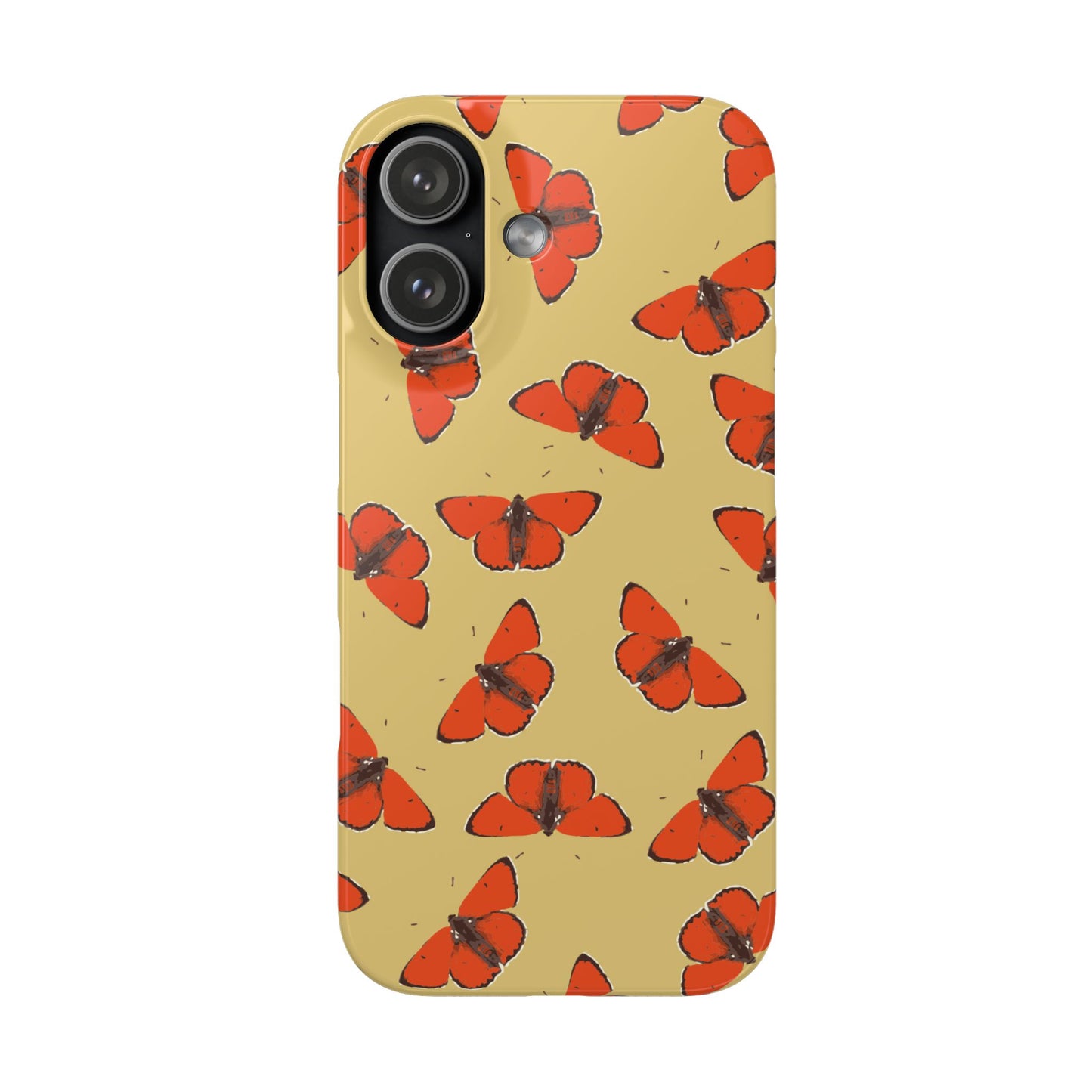 Butterfly Snap Phone Case — Red Moth Pattern on Mustard Background