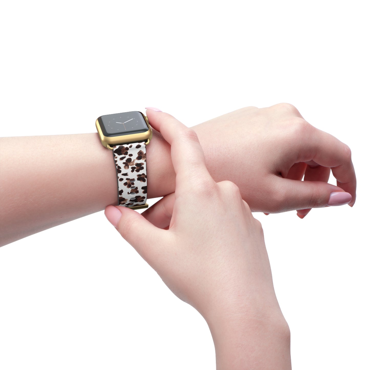 Leopard Print Leather Watch Band — Brown & White Patterned Strap for Apple Watch