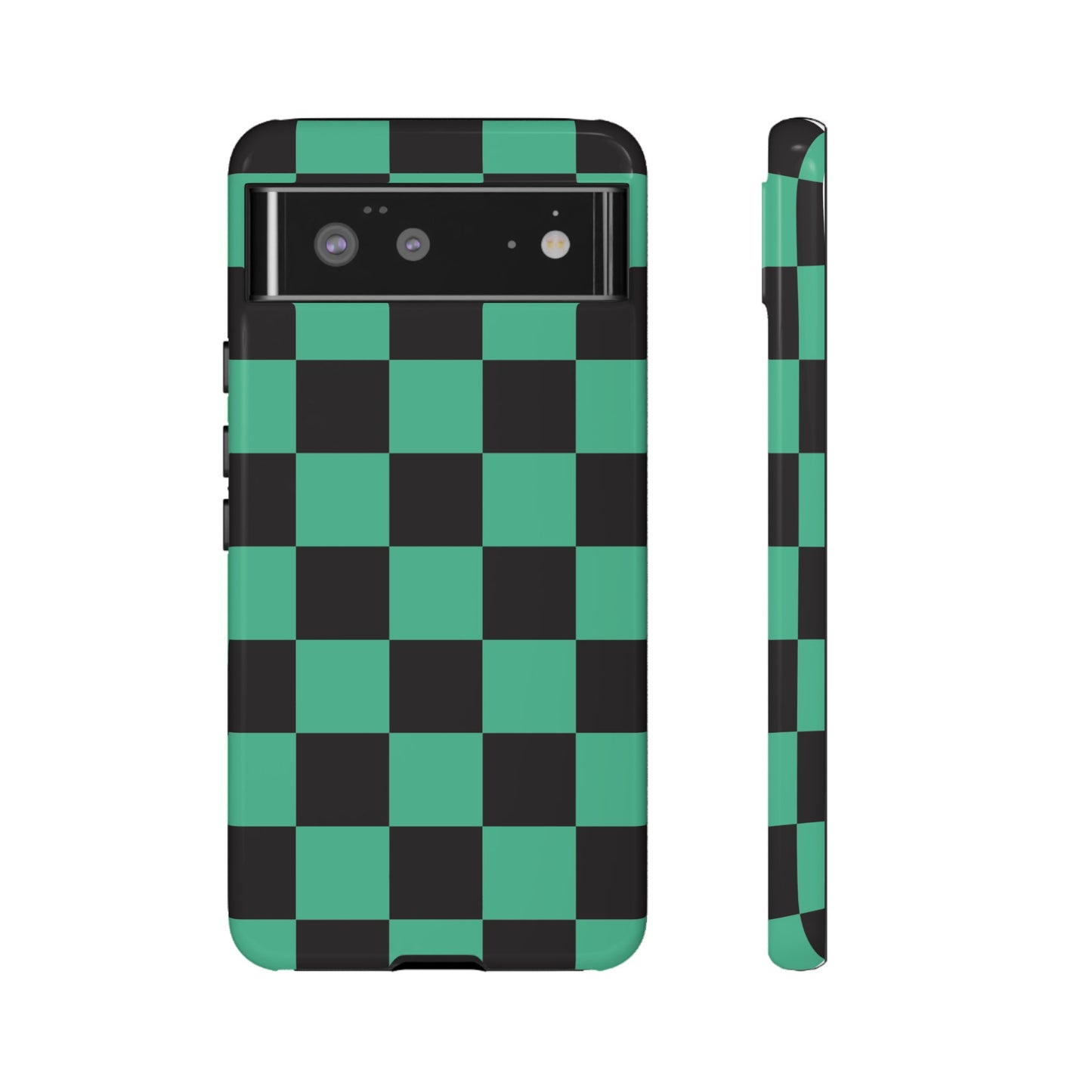 Tanjiro Checkerboard Tough Phone Case – Green & Black Protective Cover